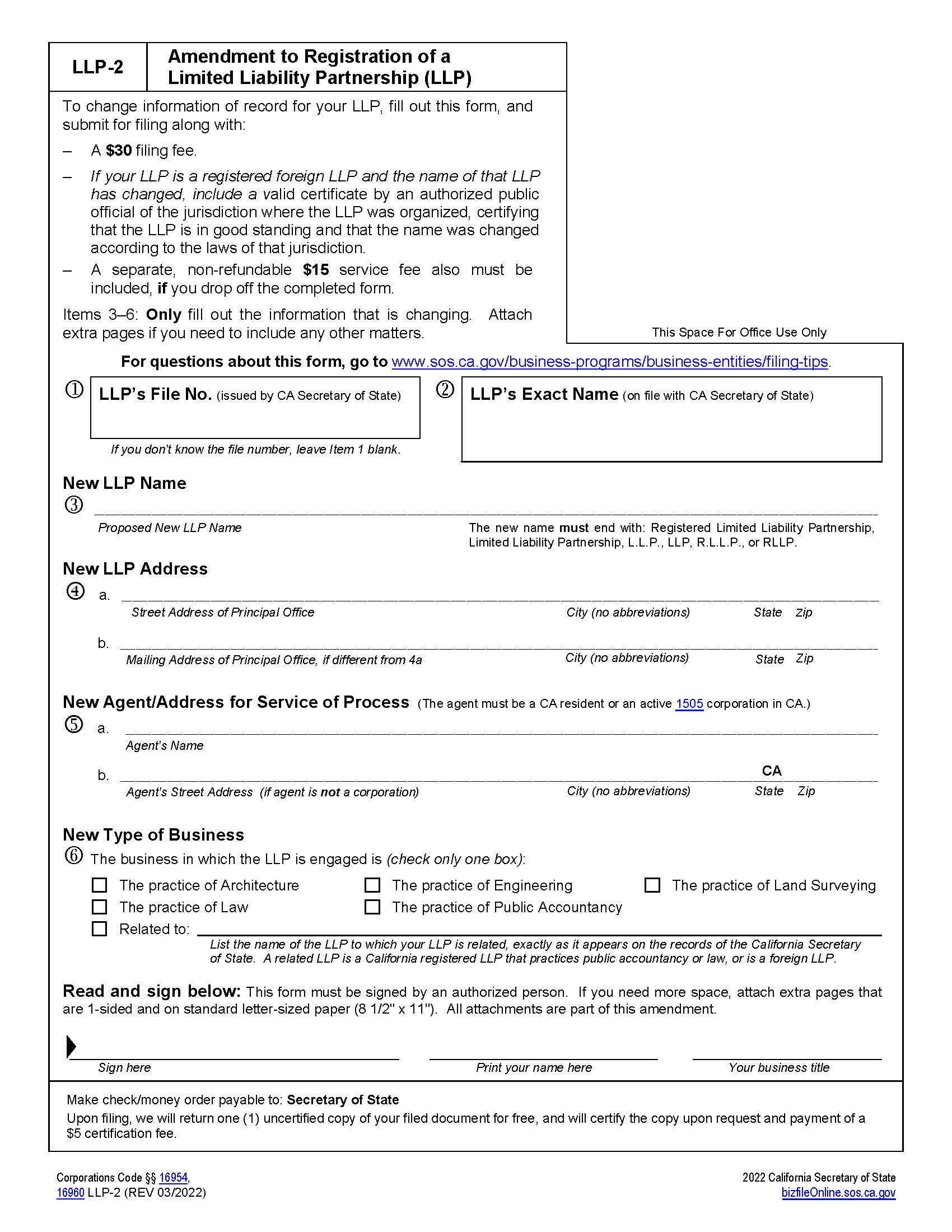 Amendment To Registration {LLP-2} | Pdf Fpdf Doc Docx | California
