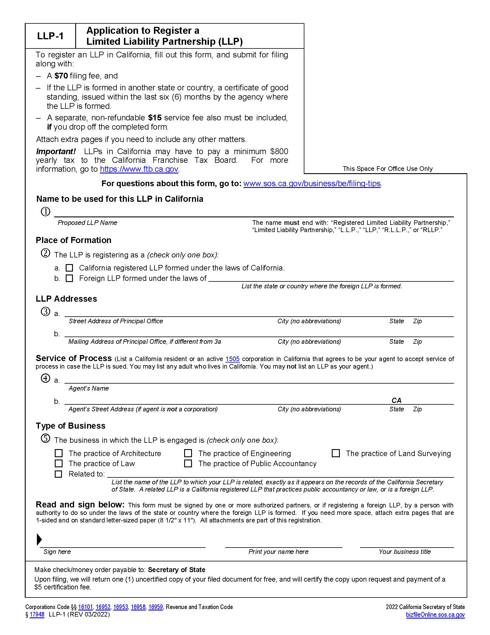 Application To Register A Limited Liability Partnership {LLP-1} | Pdf Fpdf Doc Docx | California