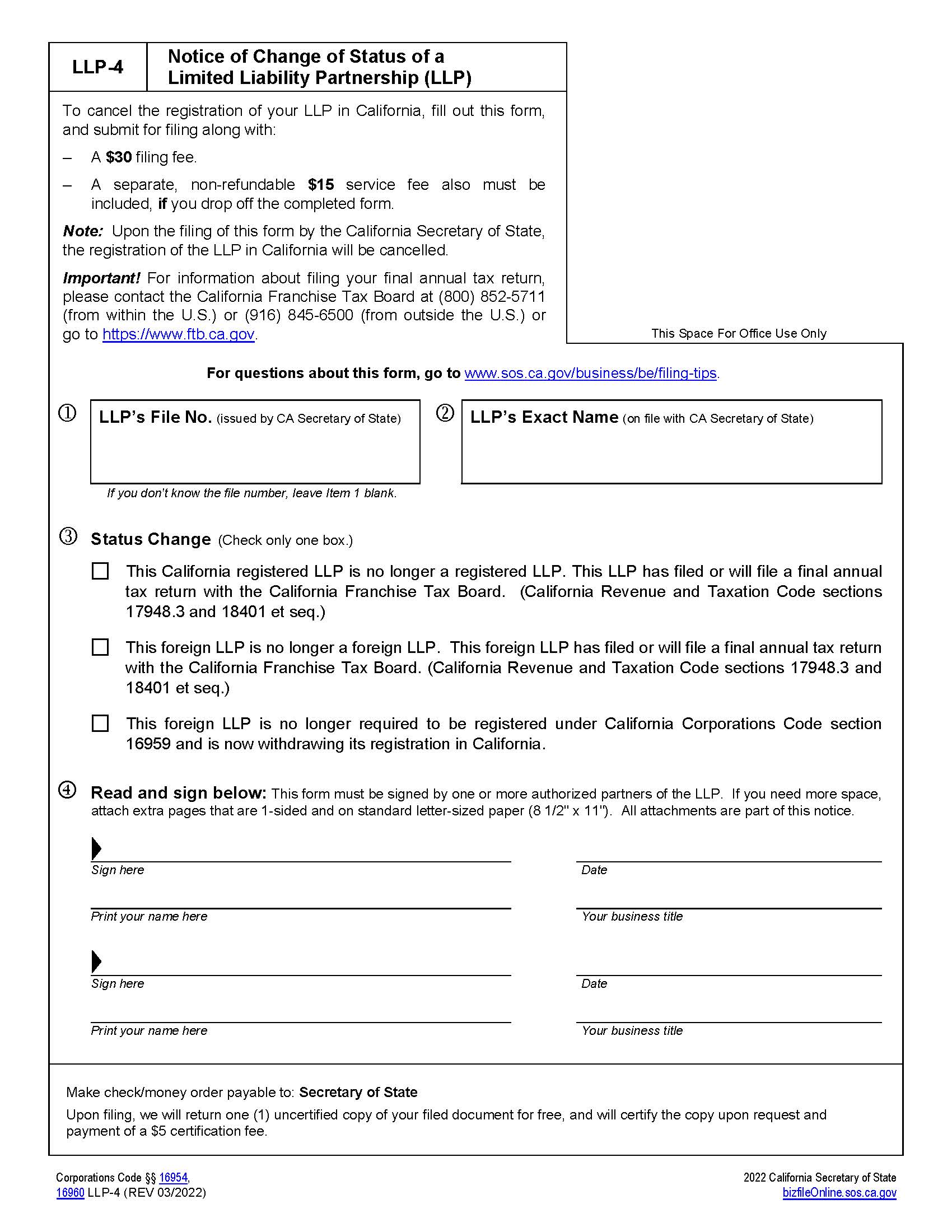 Notice Of Change Of Status {LLP-4} | Pdf Fpdf Doc Docx | California