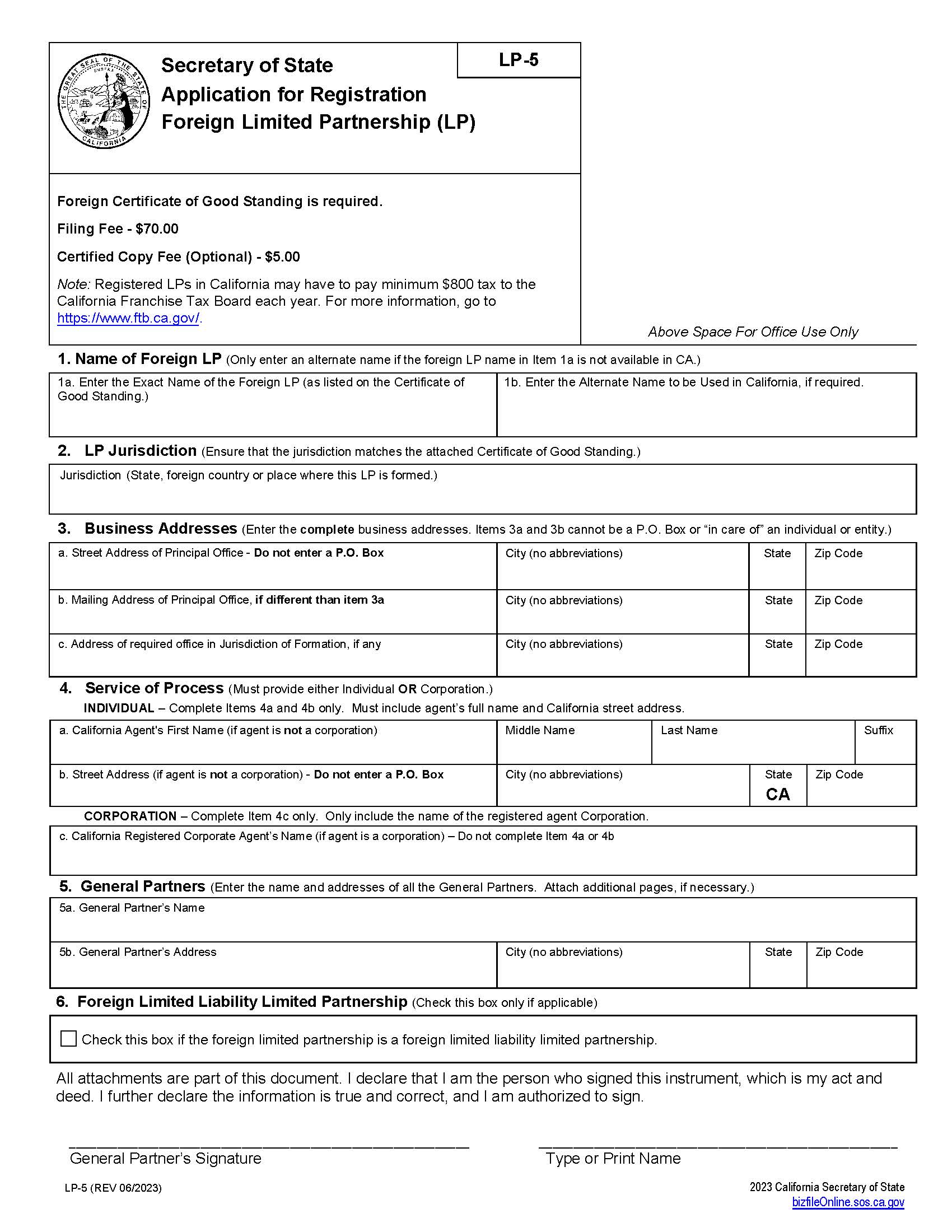Application For Registration {LP-5} | Pdf Fpdf Docx | California