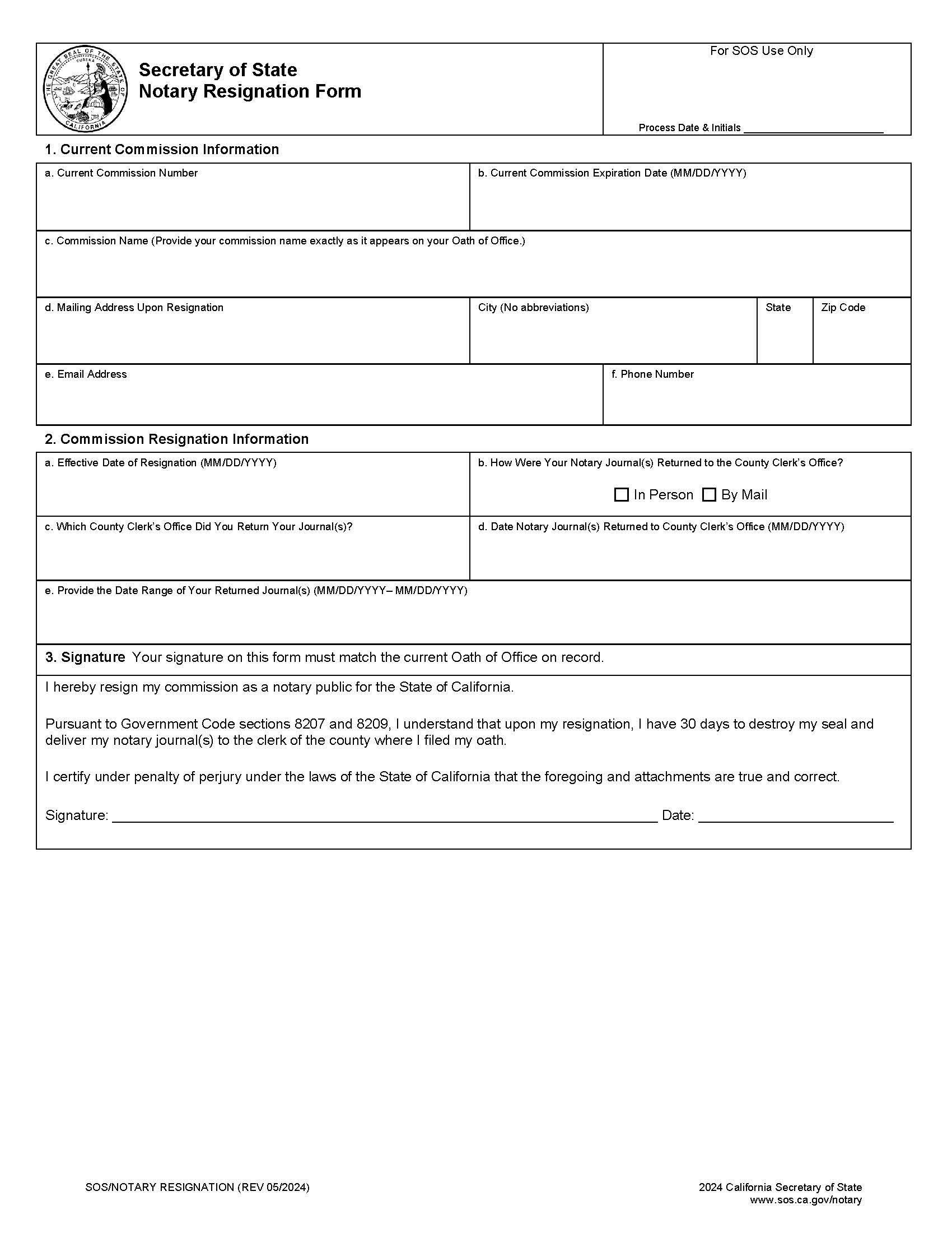 Notary Resignation | Pdf Fpdf Docx | California