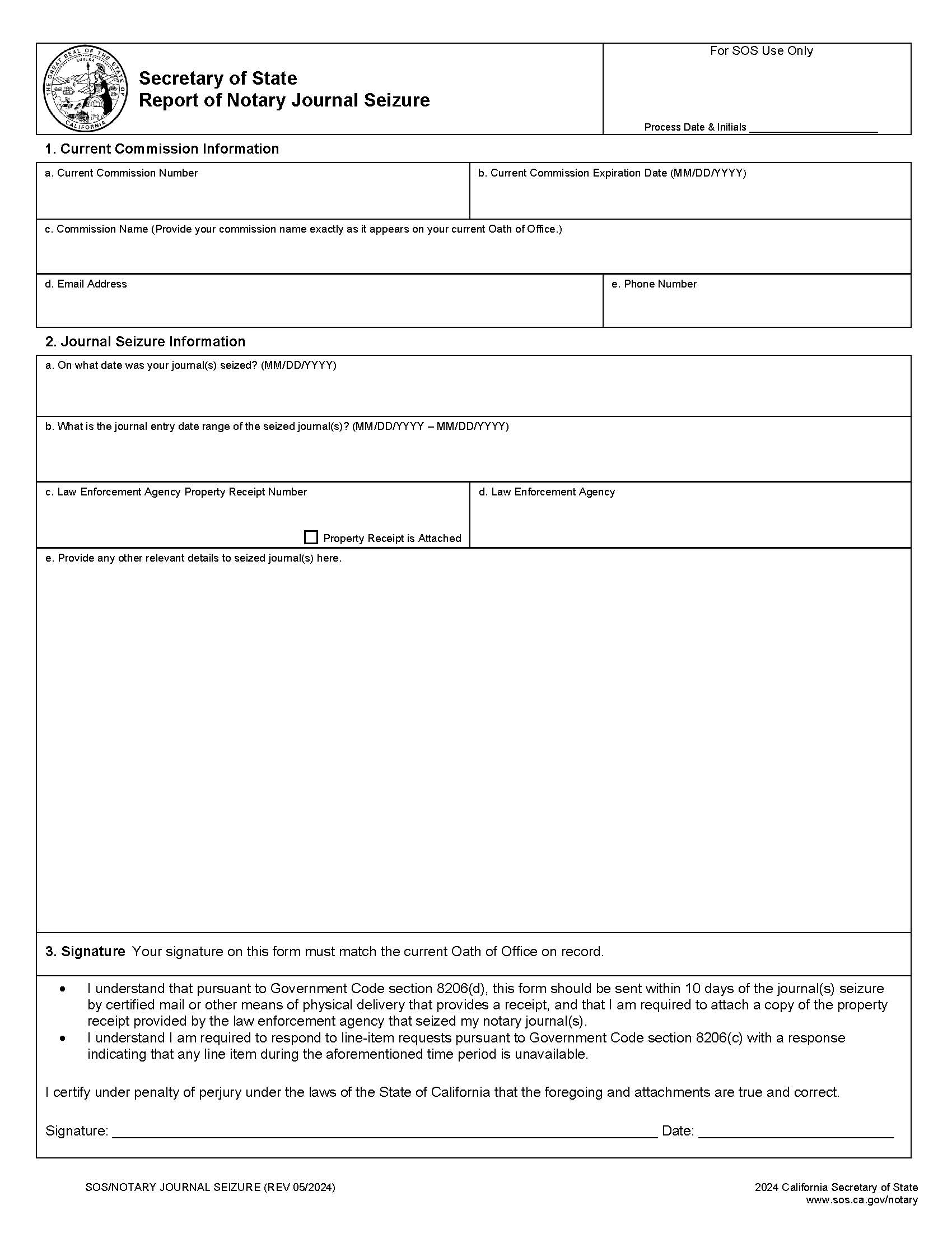 Report Of Notary Journal Seizure | Pdf Fpdf Docx | California