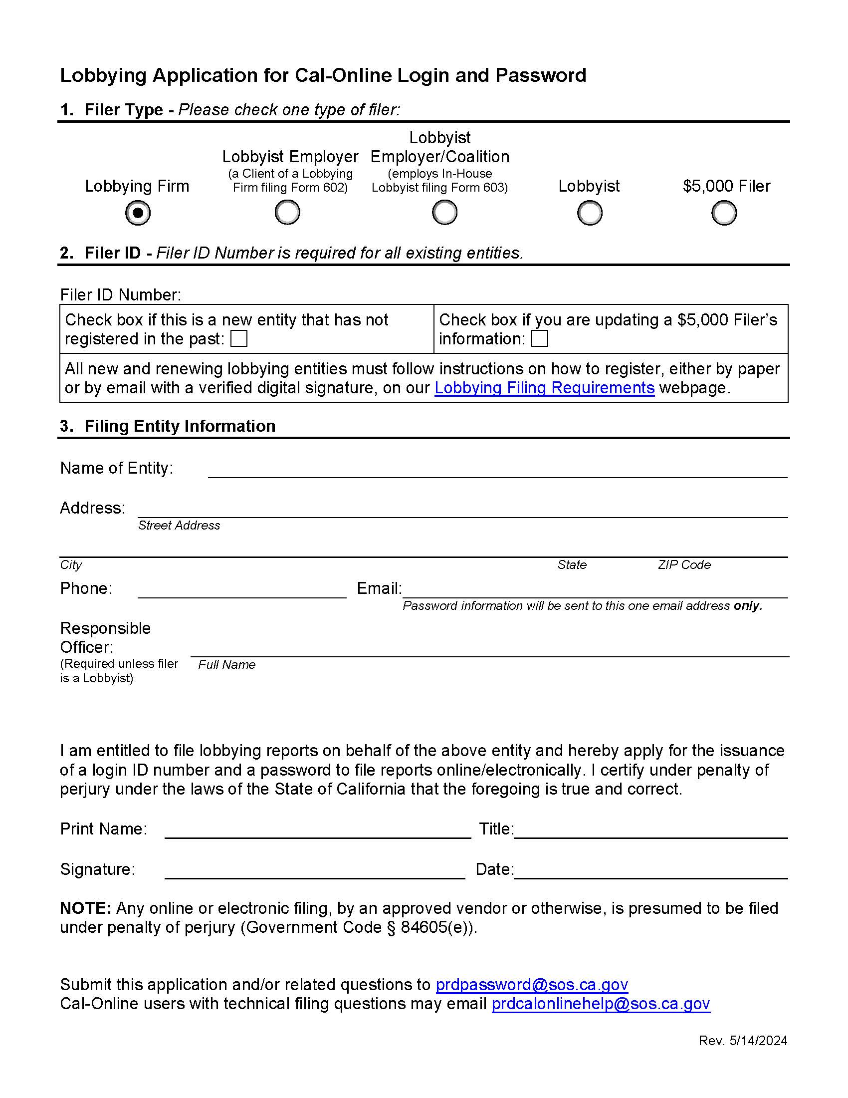 Lobbying-Application For CAL-Online Logon And Password | Pdf Fpdf Docx | California