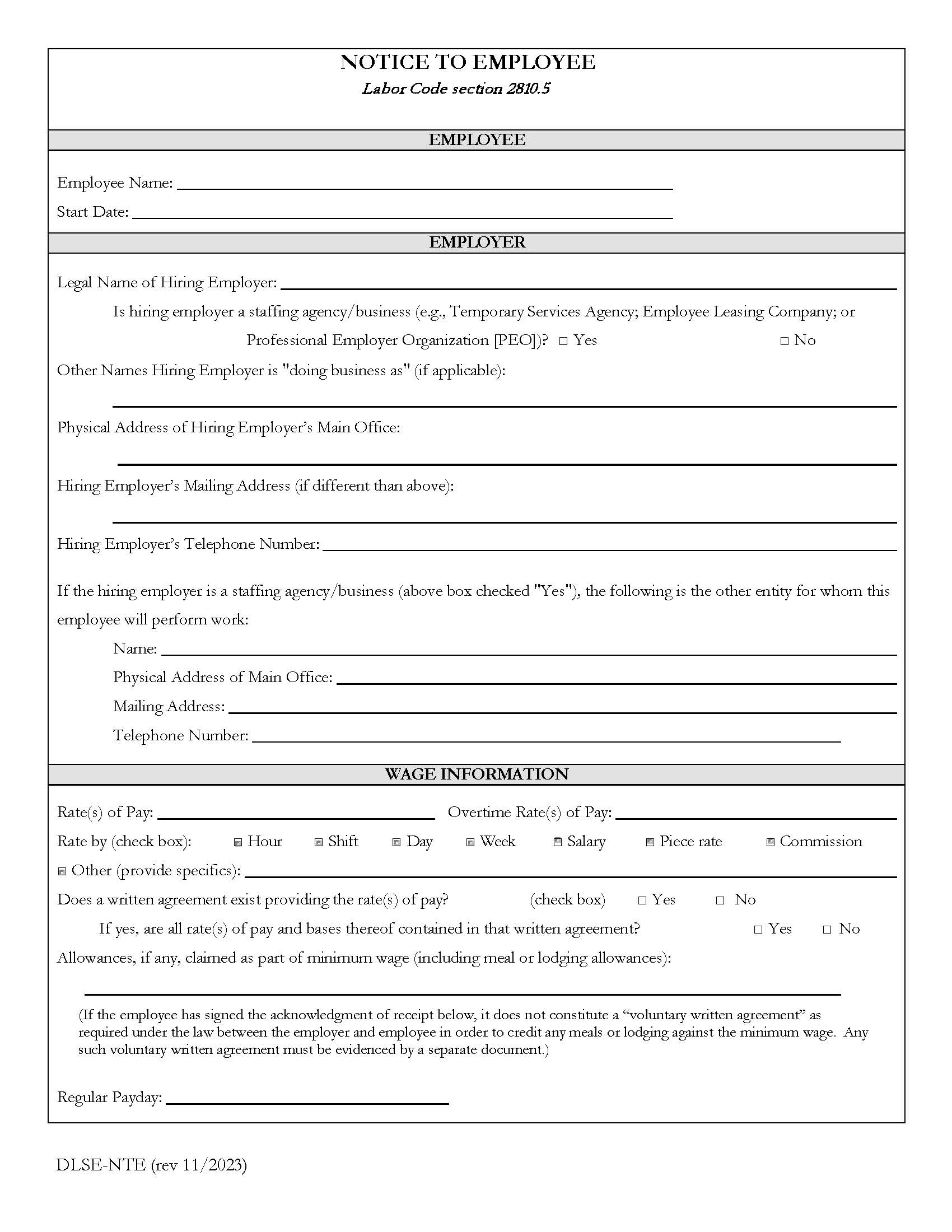 Notice To Employee Labor Code Section 2810.5 | Pdf Fpdf Doc Docx | California