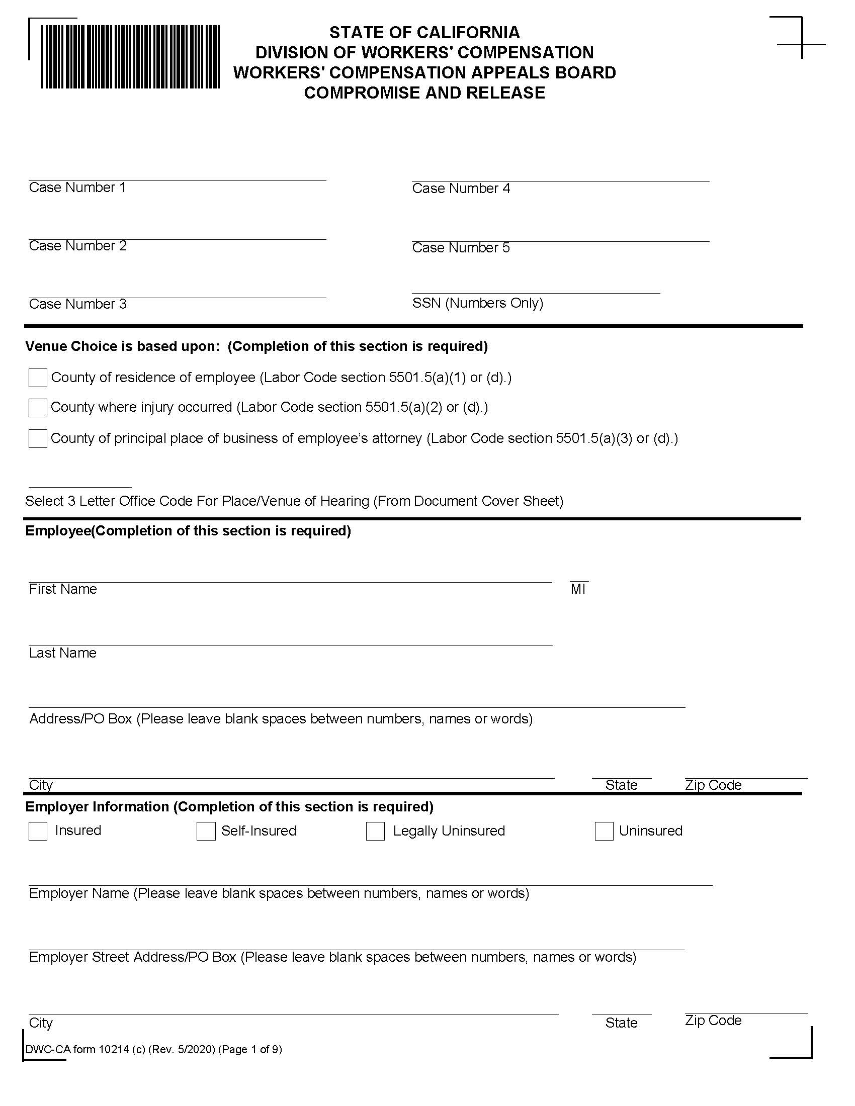 Compromise And Release {DWC-CA 10214(c)} | Pdf Fpdf Docx | California