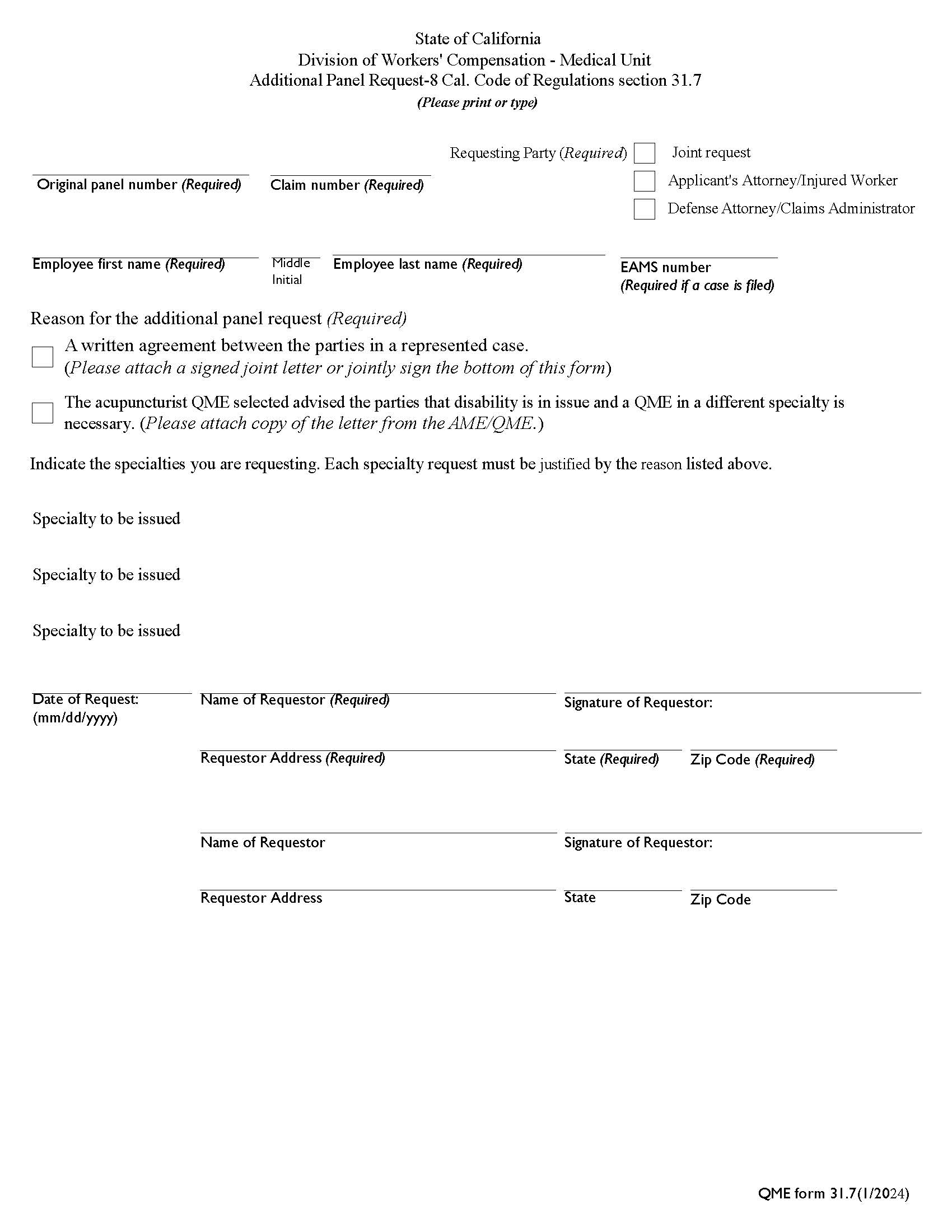 Additional Panel Request {QME 31.7} | Pdf Fpdf Doc Docx | California