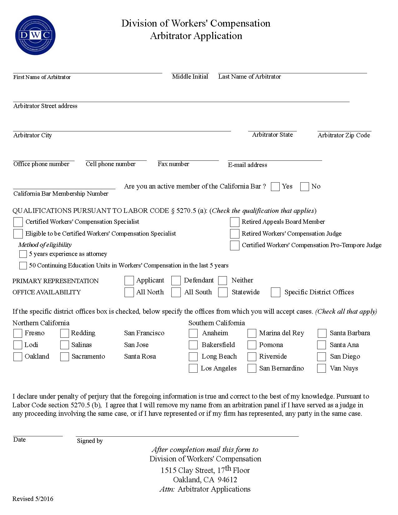 Arbitrator Application | Pdf Fpdf Doc Docx | California