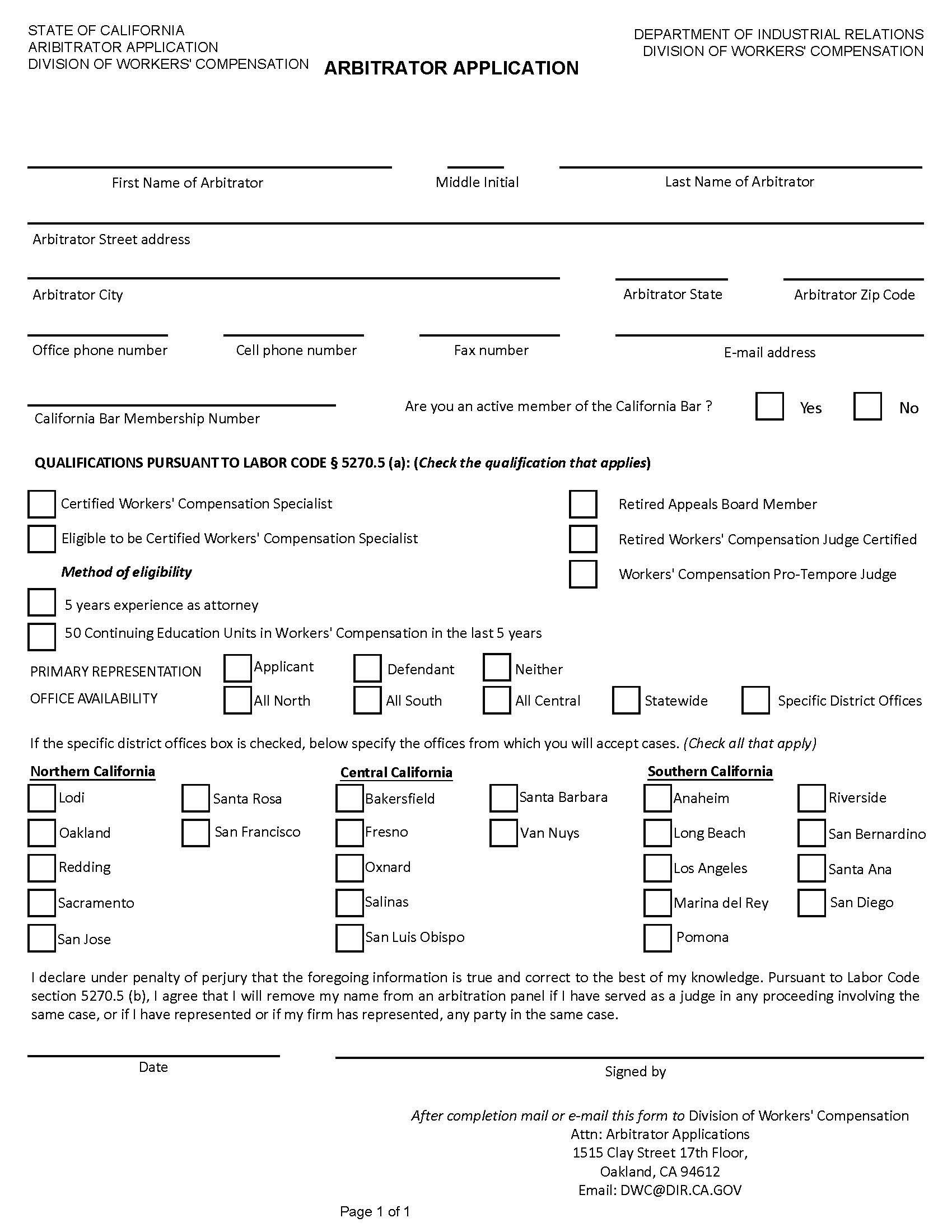 Arbitrator Application | Pdf Fpdf Doc Docx | California