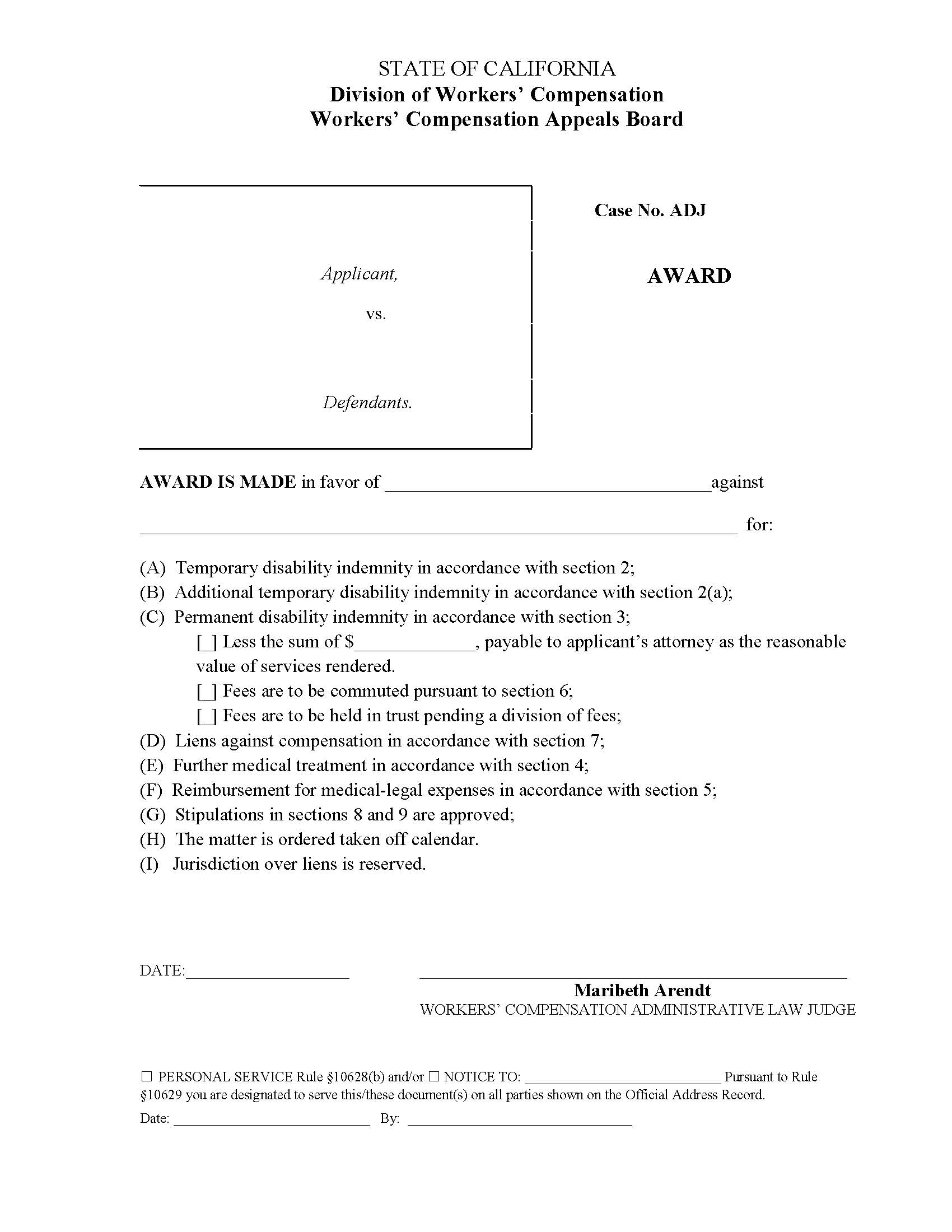 Award (Lodi) | Pdf Fpdf Docx | California