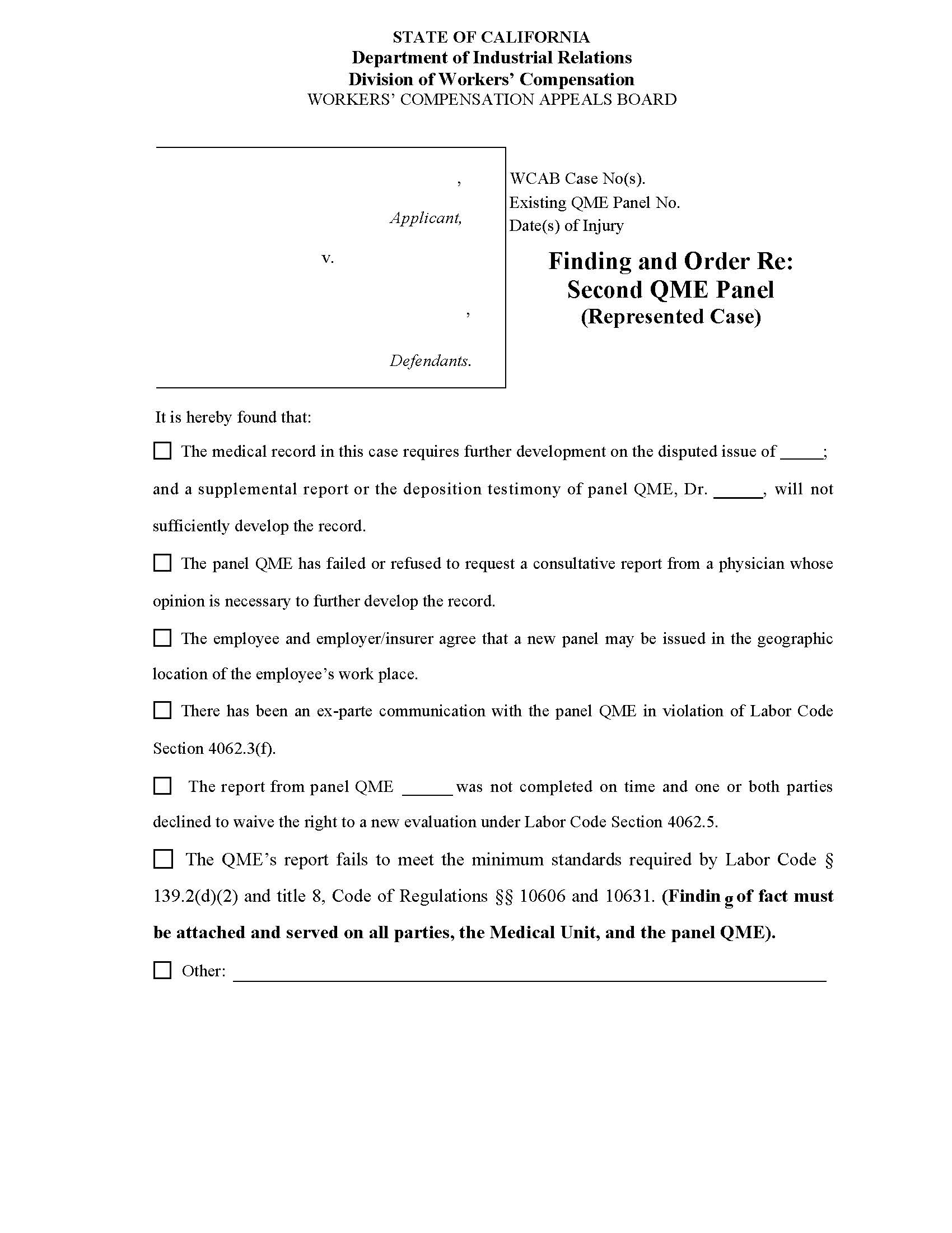 Finding And Order Second QME Panel (Represented Case) | Pdf Fpdf Doc Docx | California