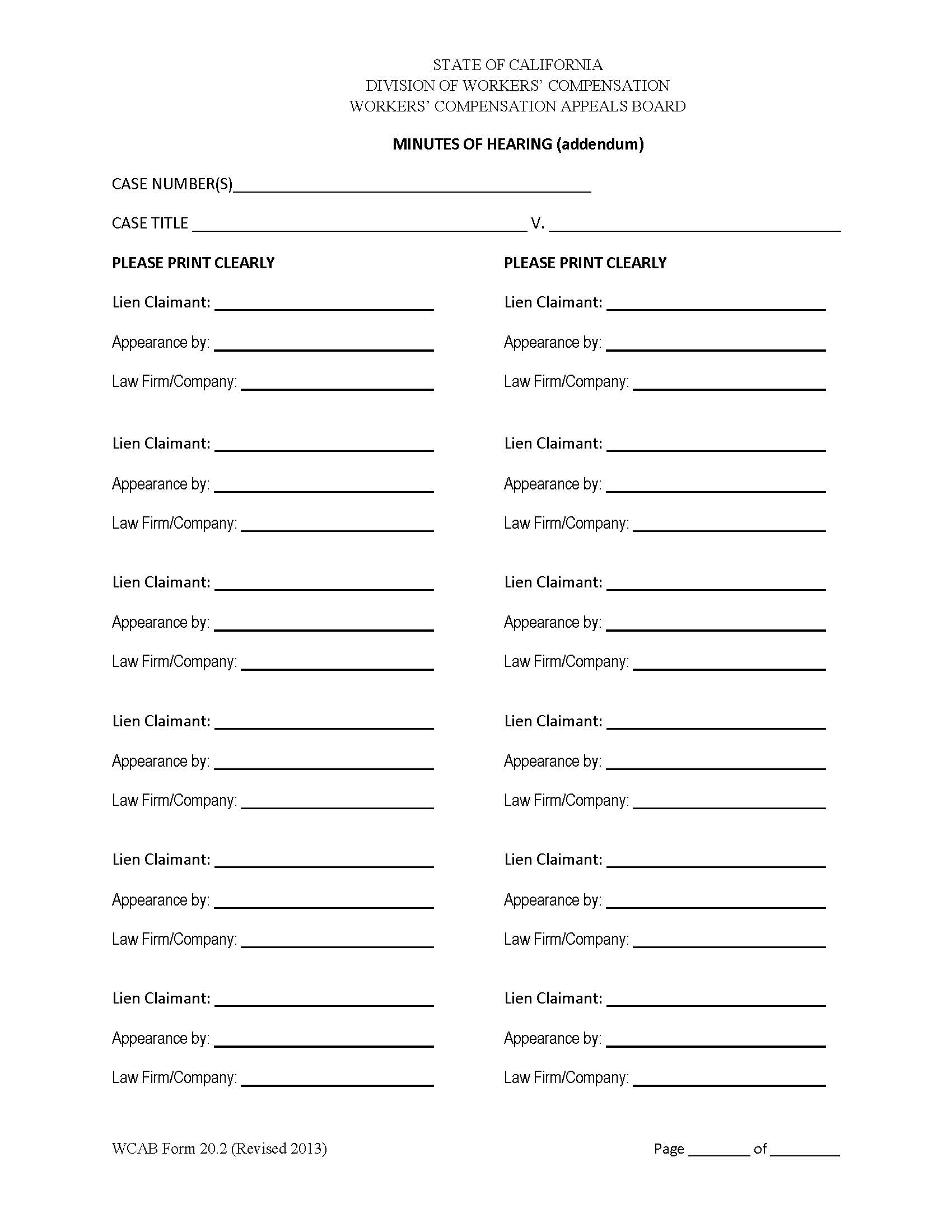 Minutes Of Hearing (Addendum) {WCAB 20.2} | Pdf Fpdf Doc Docx | California