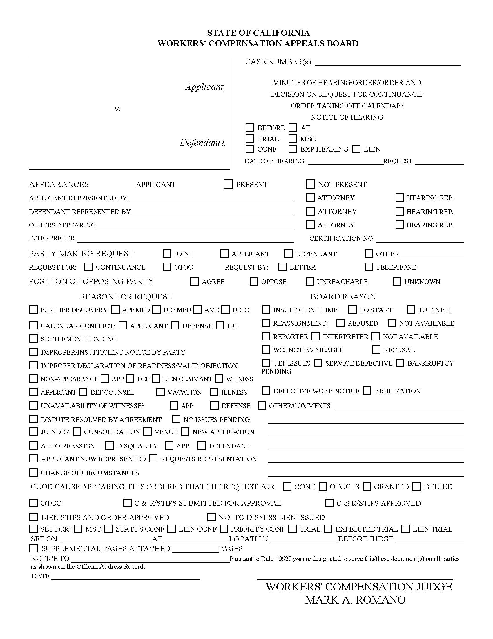 Minutes Of Hearing-Order-Order And Decision On Request For Continuance (San Diego) | Pdf Fpdf Docx | California