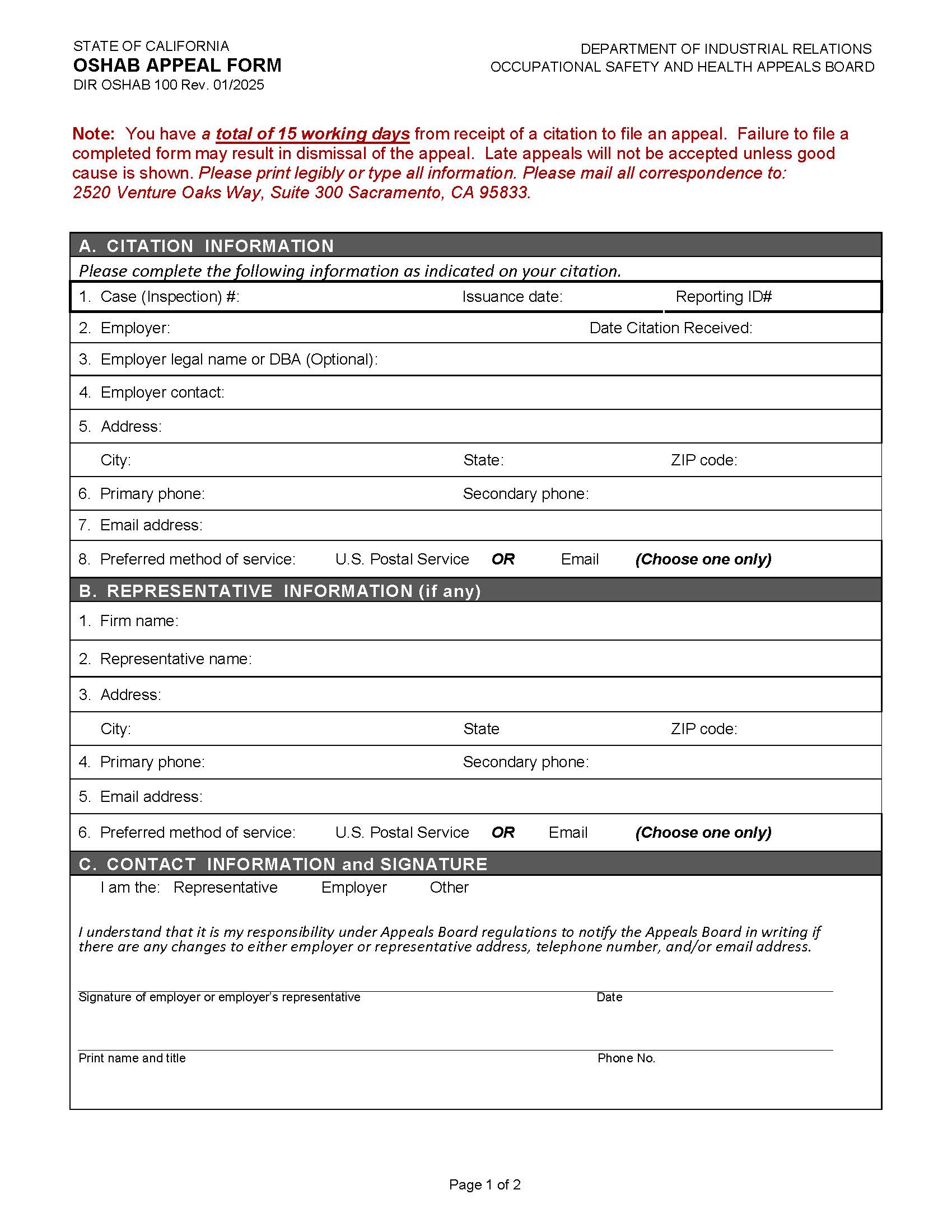 OSHAB Appeal Form | Pdf Fpdf Doc Docx | California