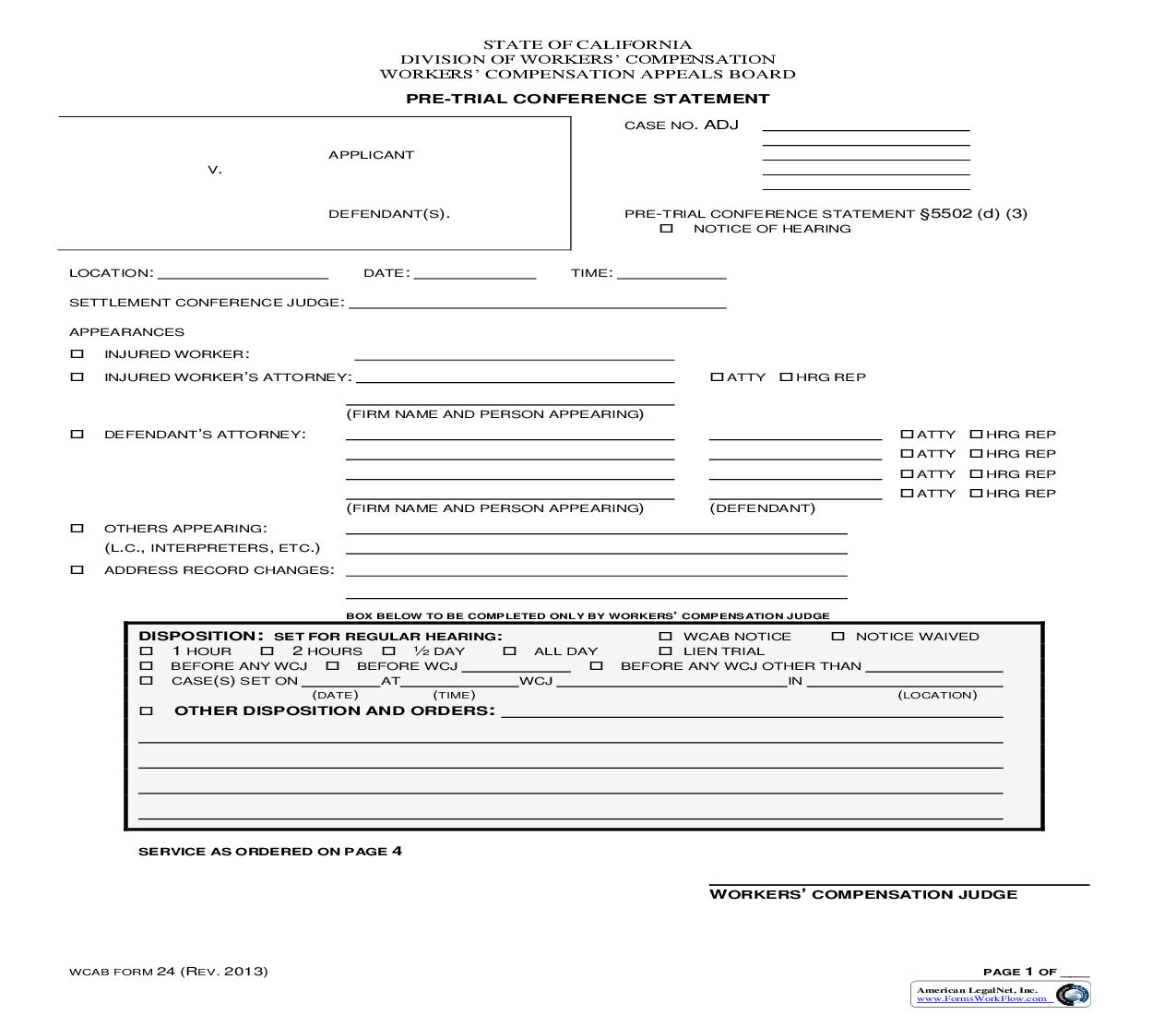 Pre-Trial Conference Statement {WCAB 24} | Pdf Fpdf Doc Docx | California