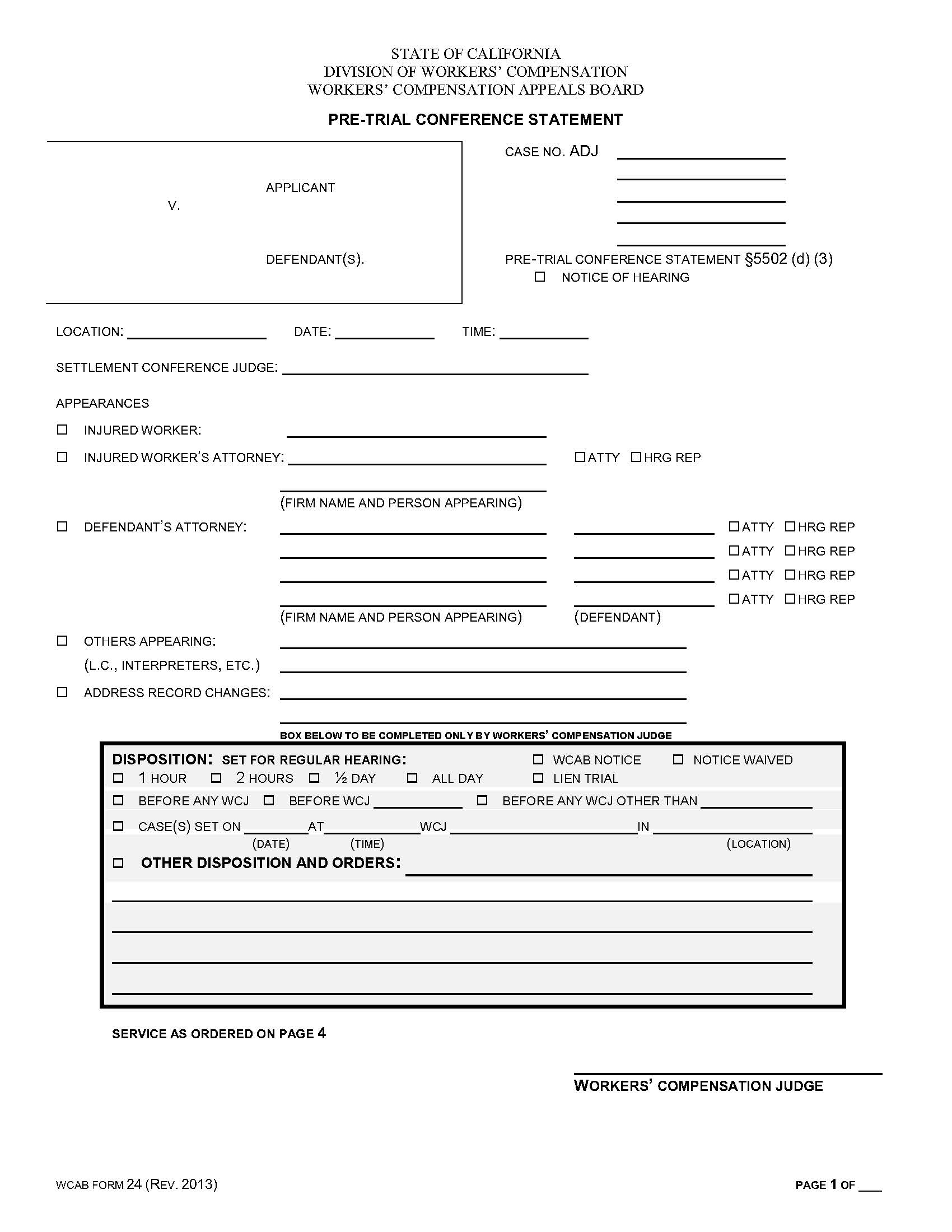 Pre-Trial Conference Statement {WCAB 24} | Pdf Fpdf Doc Docx | California
