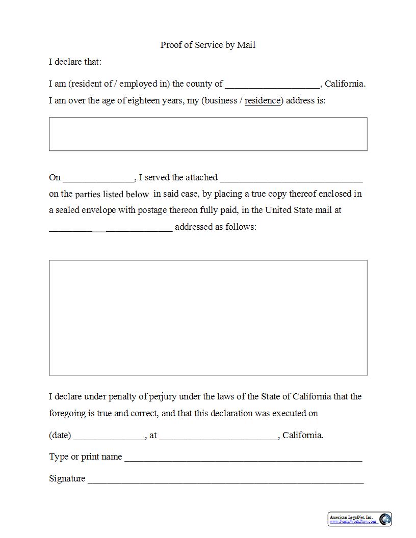 Proof Of Service By Mail | Pdf Fpdf Docx | California