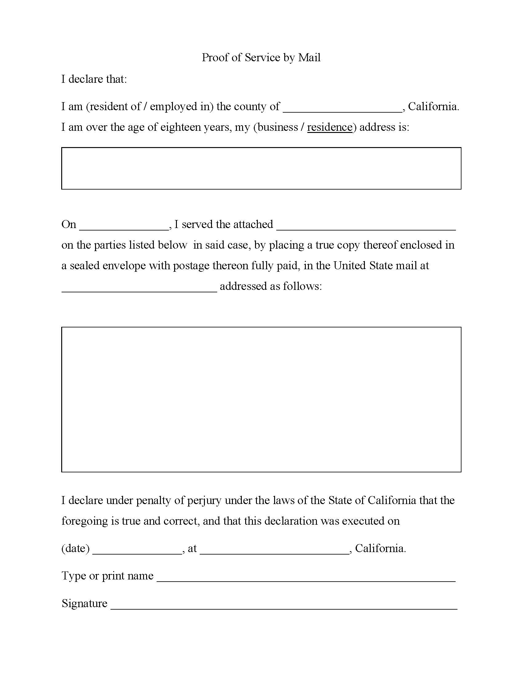 Proof Of Service By Mail | Pdf Fpdf Docx | California