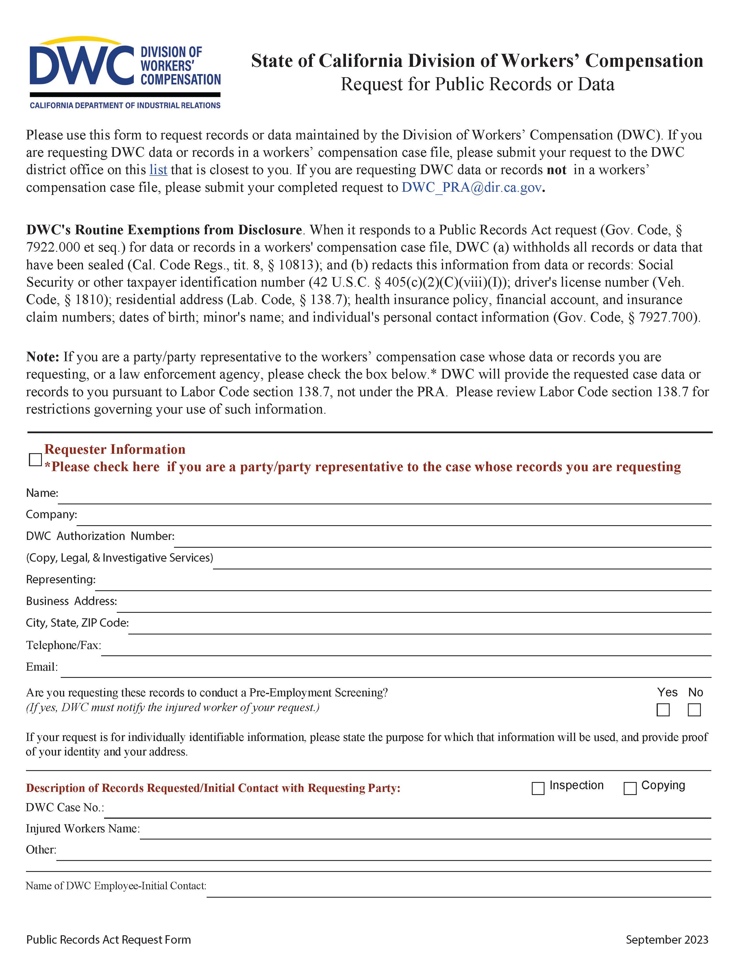 Request For Public Records | Pdf Fpdf Doc Docx | California