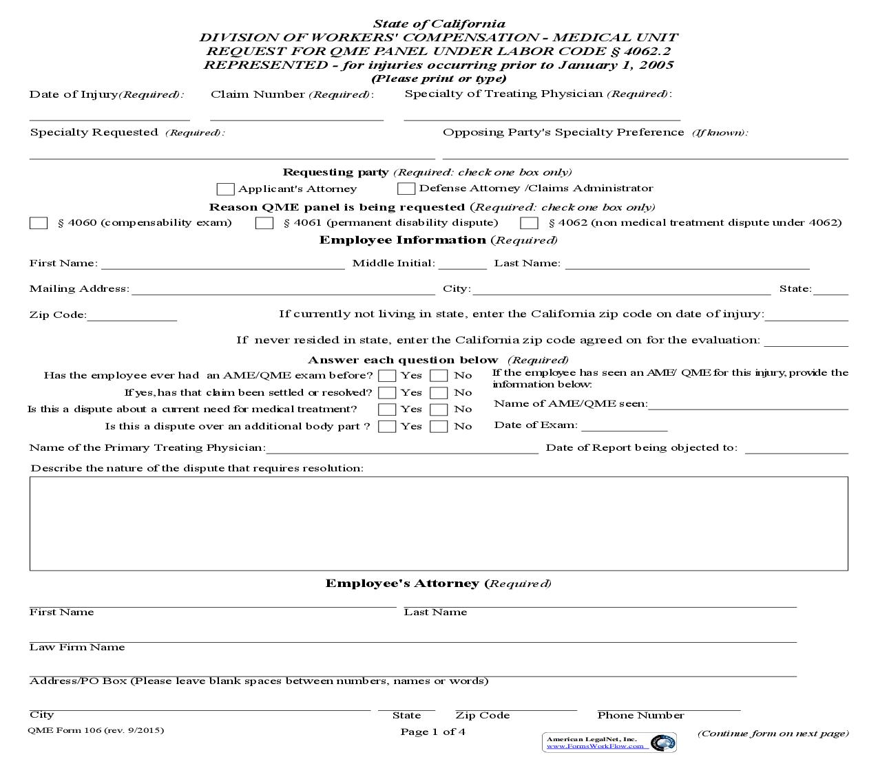 Request For QME Panel {QME 106} | Pdf Fpdf Doc Docx | California