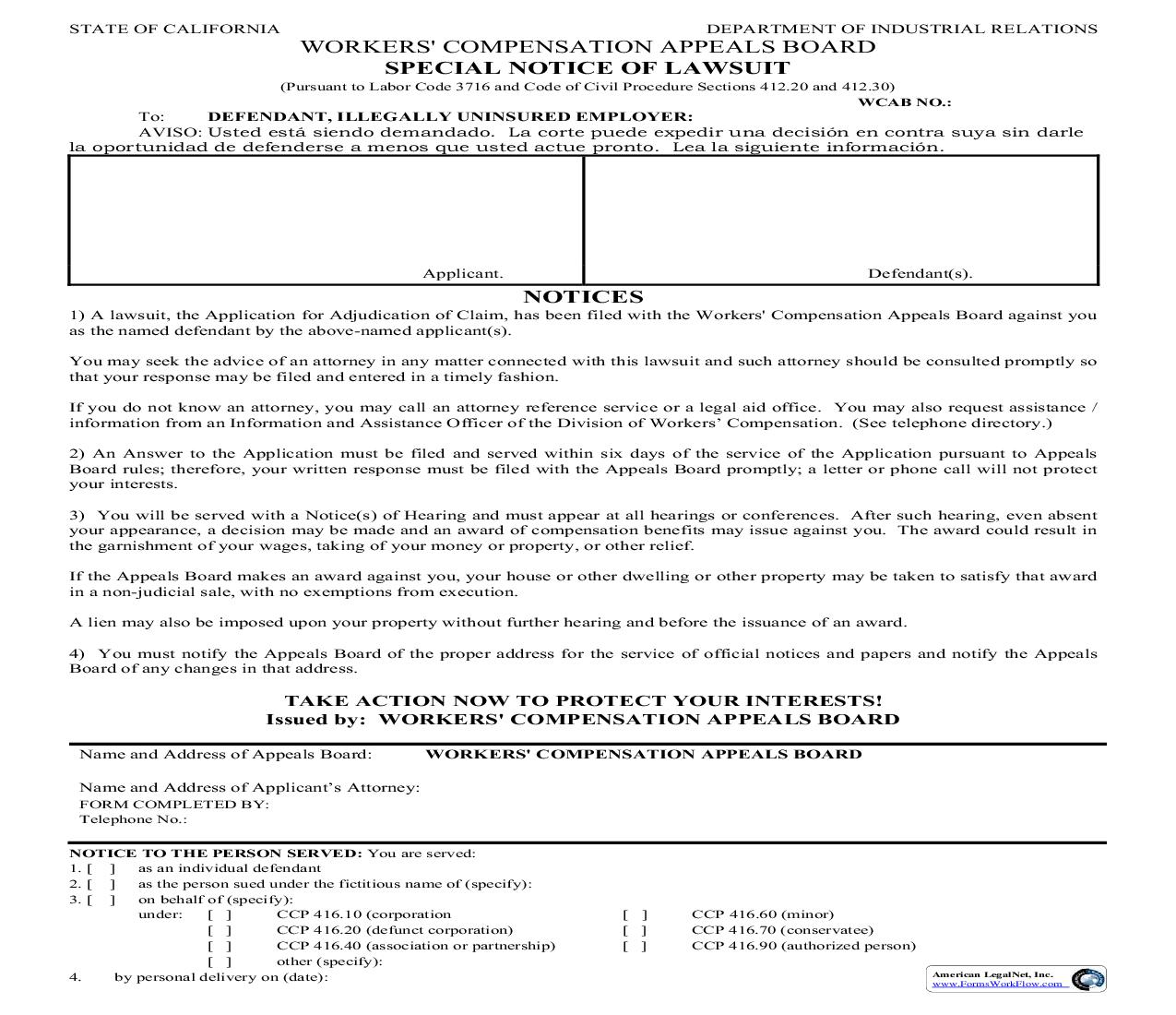 Special Notice Of Lawsuit | Pdf Fpdf Doc Docx | California