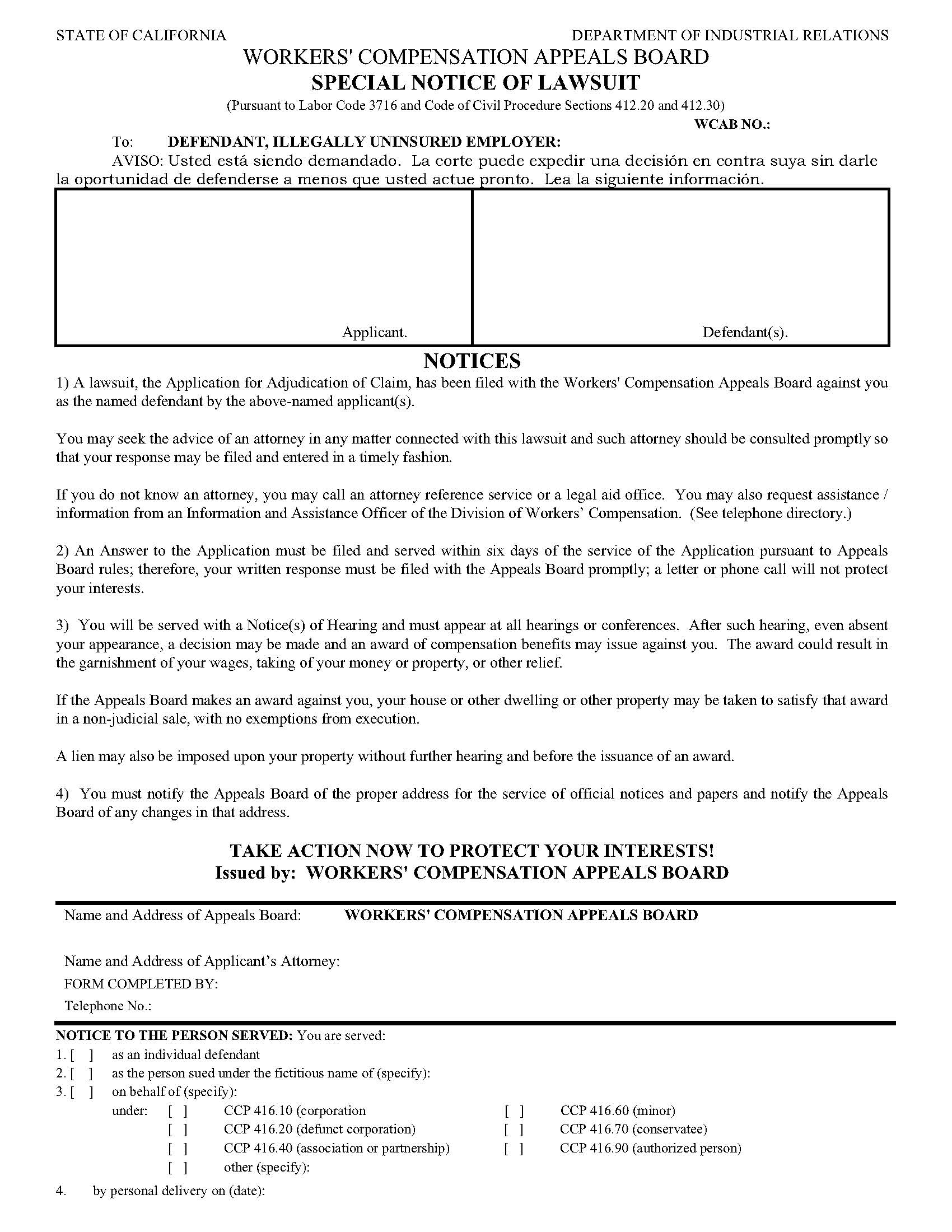 Special Notice Of Lawsuit | Pdf Fpdf Doc Docx | California