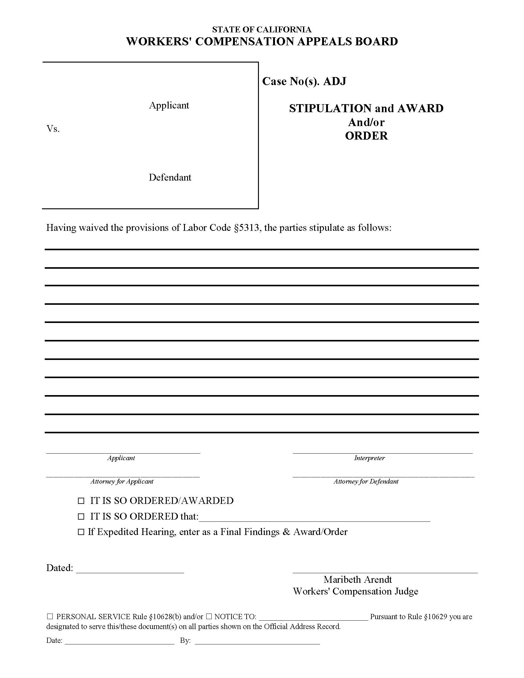 Stipulation And Award And Or Order (Lodi) | Pdf Fpdf Docx | California