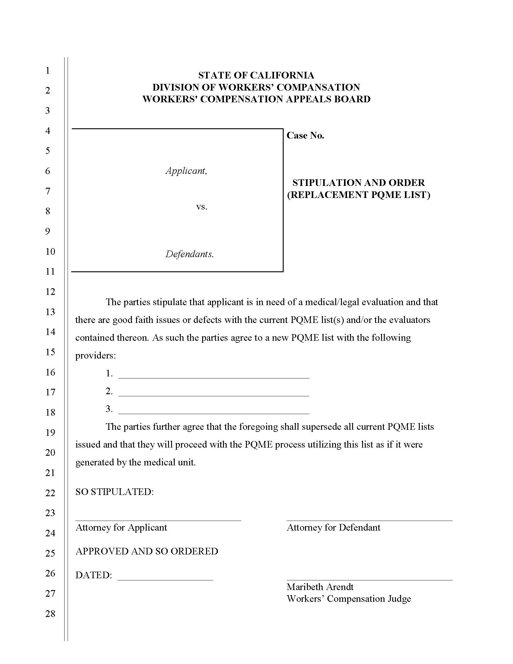 Stipulation And Order (Replacement PQME List) (Lodi) | Pdf Fpdf Docx | California