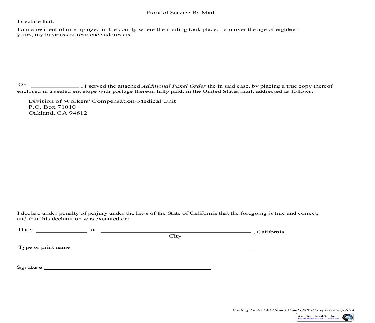 Unrepresented Additional Panel Proof Of Service | Pdf Fpdf Doc Docx | California
