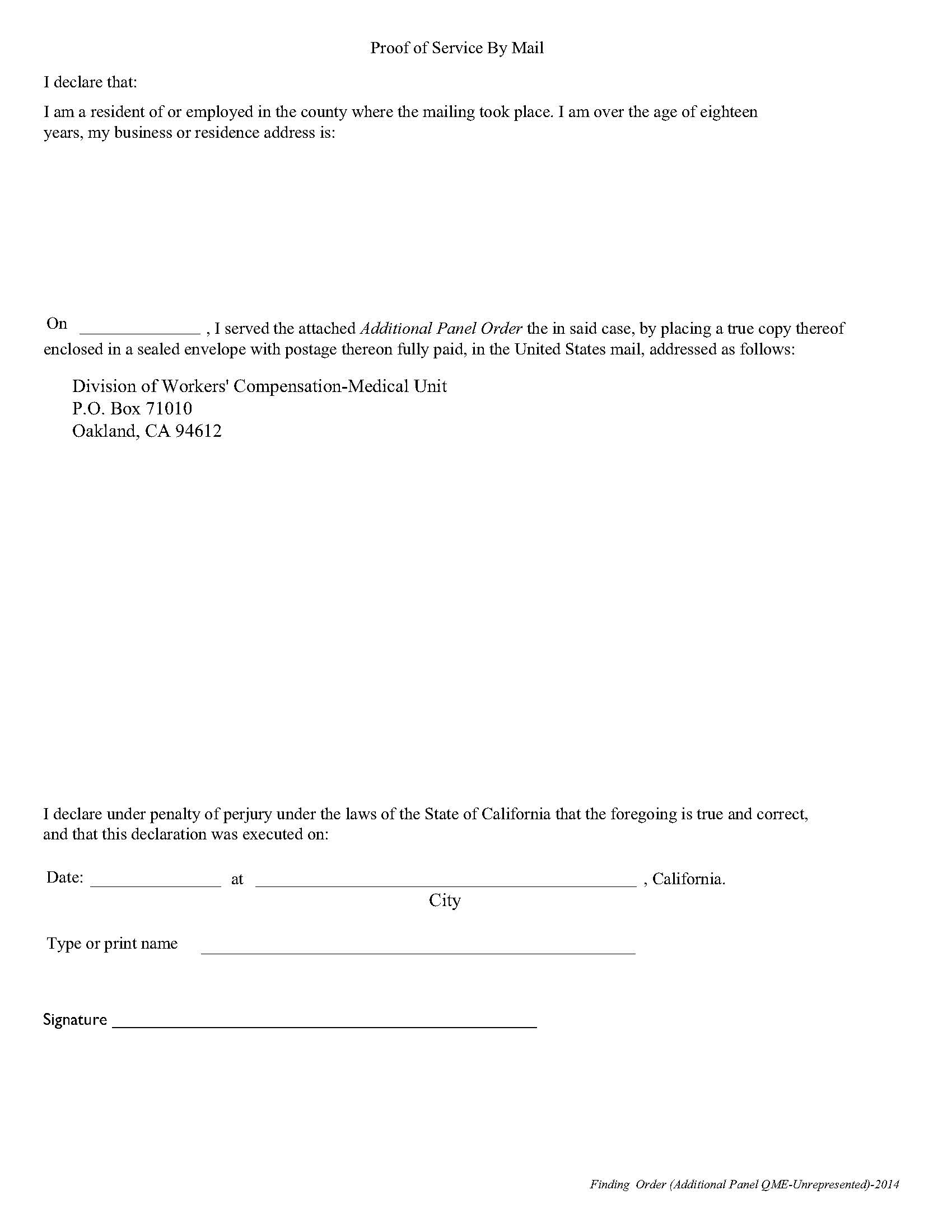 Unrepresented Additional Panel Proof Of Service | Pdf Fpdf Doc Docx | California