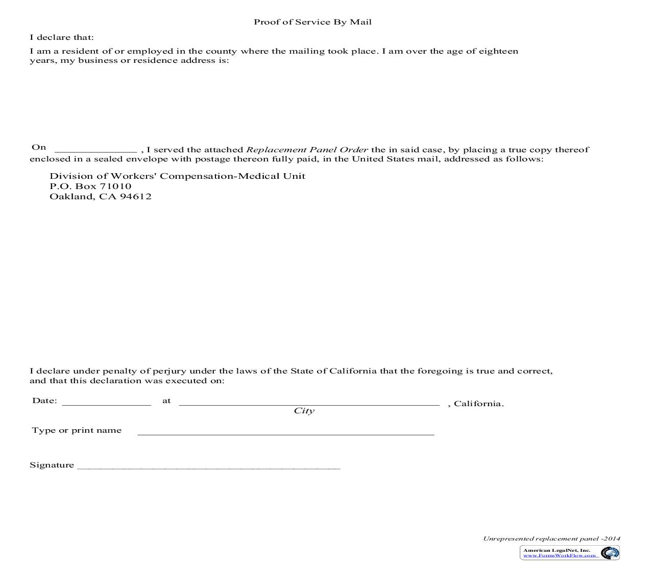 Unrepresented Replacement Panel Proof Of Service | Pdf Fpdf Doc Docx | California