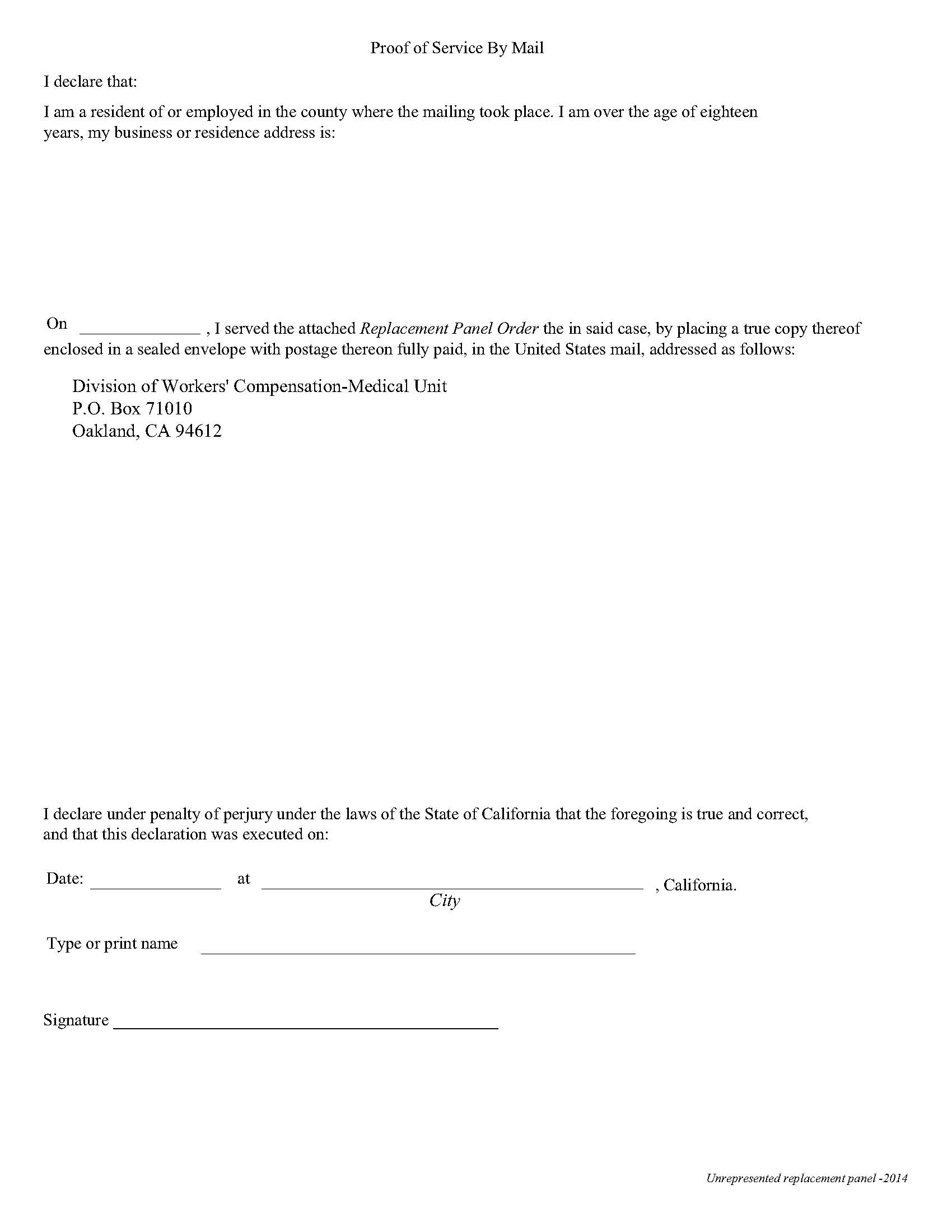 Unrepresented Replacement Panel Proof Of Service | Pdf Fpdf Doc Docx | California