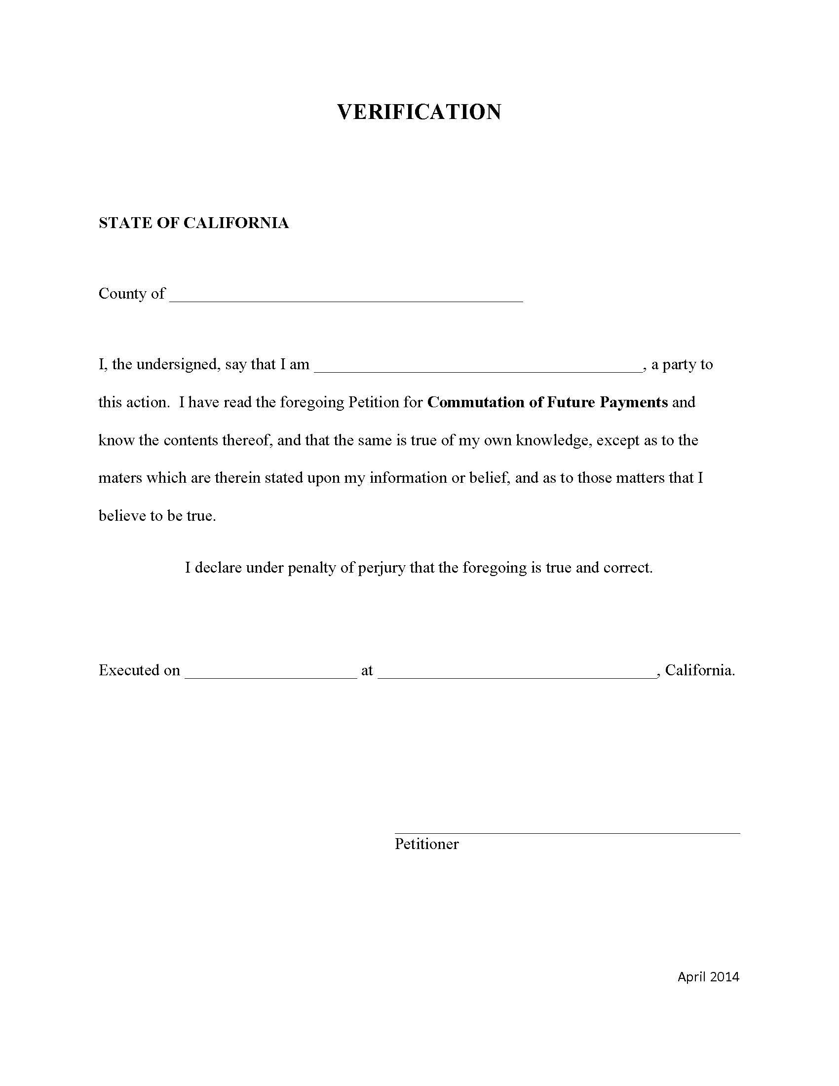 Verification (Commutation Of Future Payments) | Pdf Fpdf Doc Docx | California