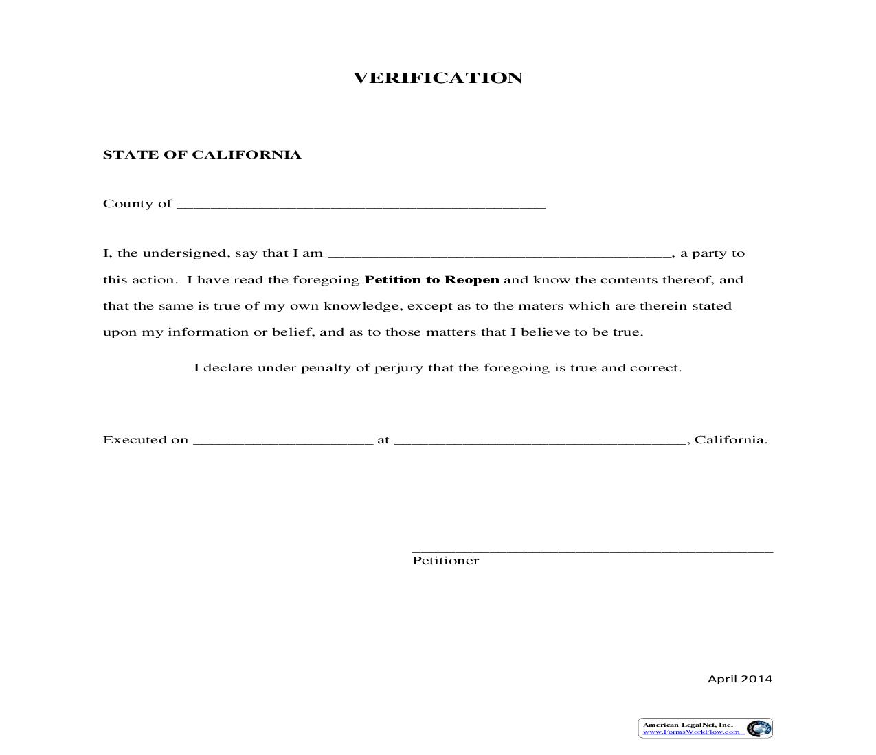 Verification (Petition To Reopen) | Pdf Fpdf Doc Docx | California
