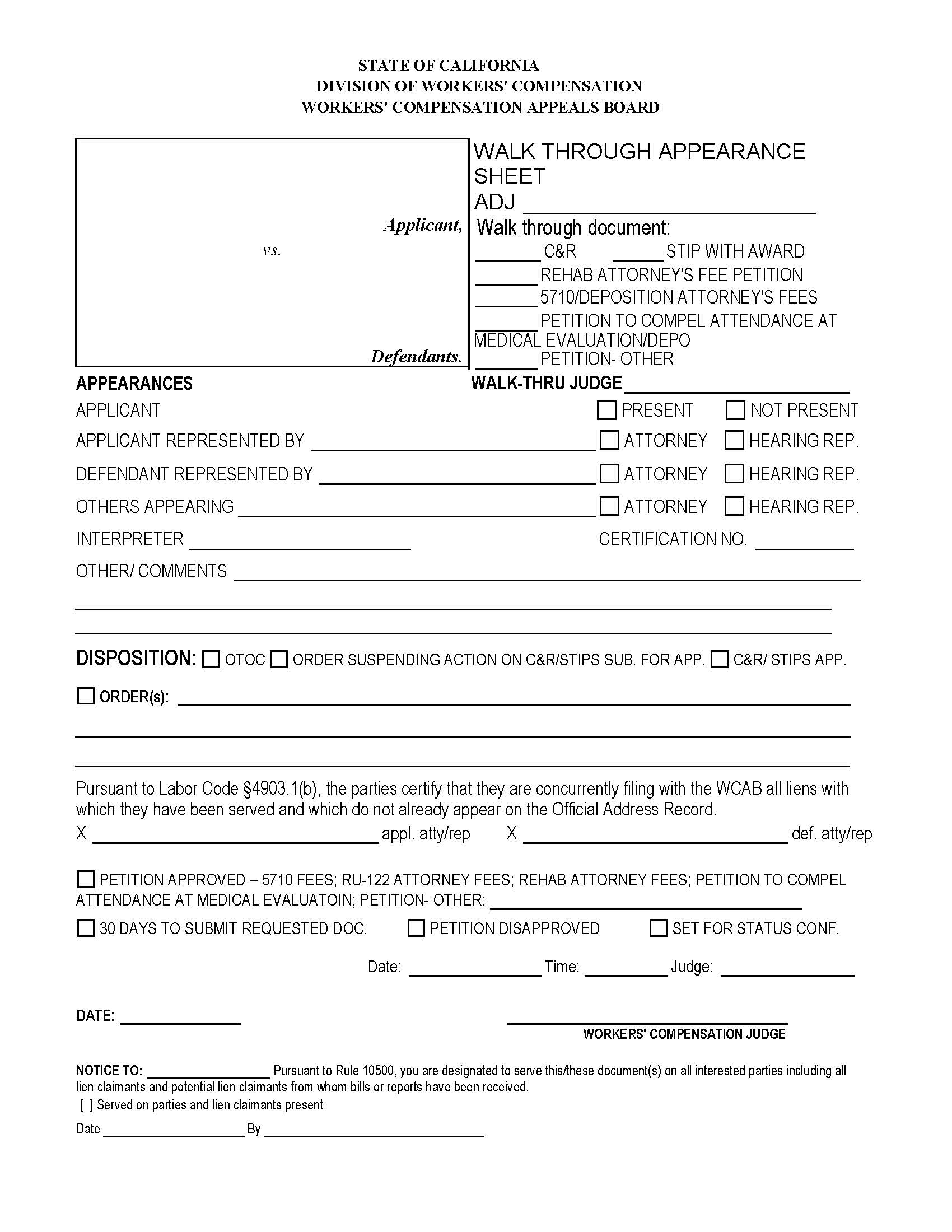 Walk Through Appearance Sheet | Pdf Fpdf Doc Docx | California