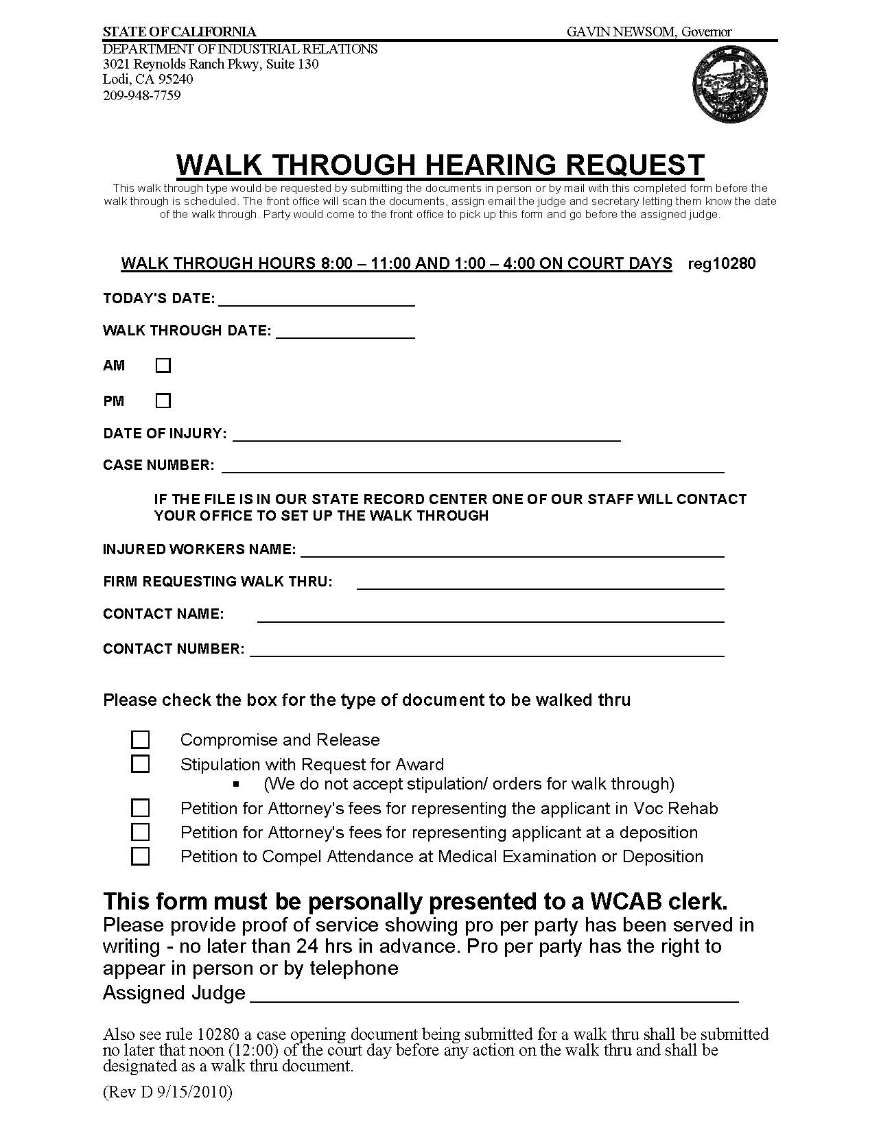 Walk Through Hearing Request (Lodi) | Pdf Fpdf Doc Docx | California