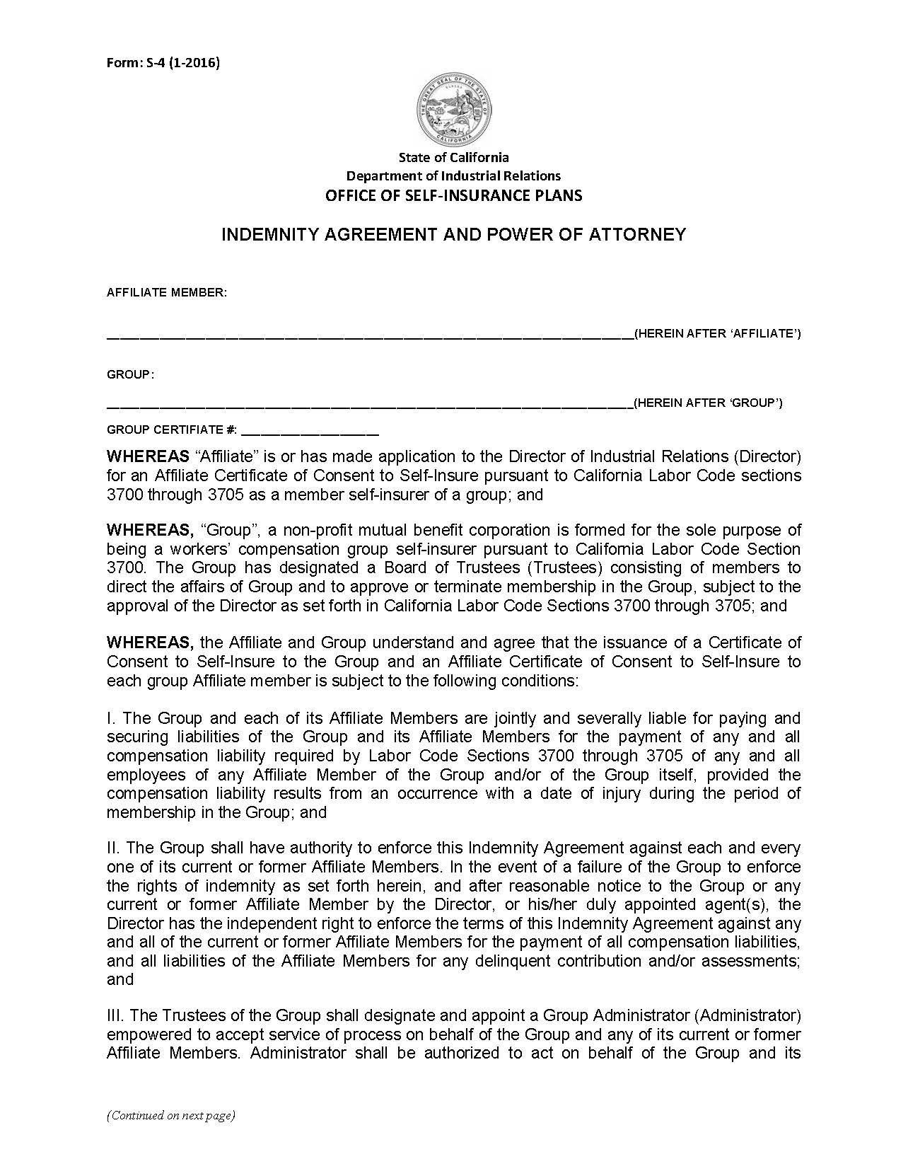 Form S-4 Indemnity Agreement And Power Of Attorney {S-4} | Pdf Fpdf Doc Docx | California