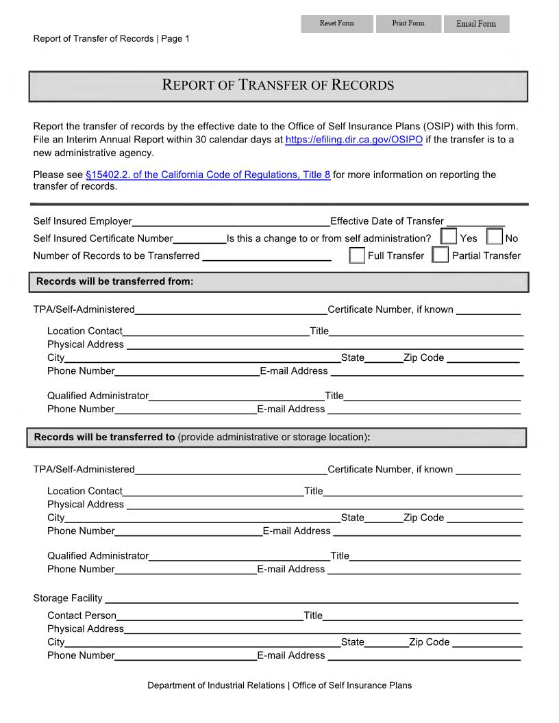 Report Of Transfer Of Records | Pdf Fpdf Doc Docx | California