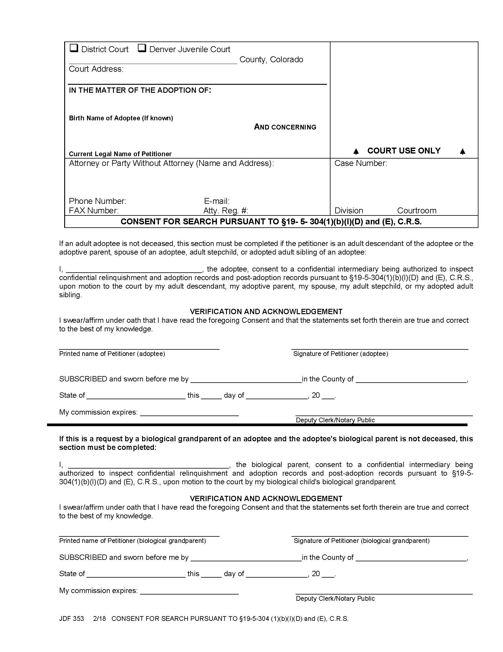 Consent For Search Pursuant To {JDF 353} | Pdf Fpdf Docx | Colorado