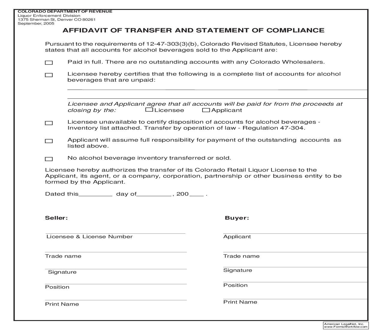 Affidavit Of Transfer And Statement Of Compliance | Pdf Fpdf Doc Docx | Colorado