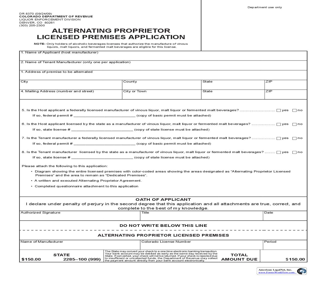 Alternating Proprietor Licensed Premises Application {DR 8370} | Pdf Fpdf Doc Docx | Colorado