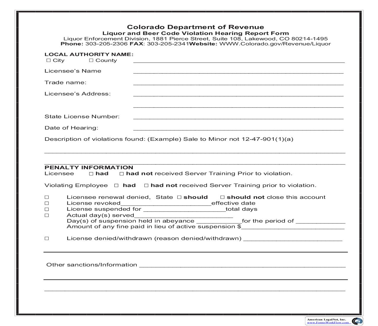 Liquor And Beer Code Violation Hearing Report Form | Pdf Fpdf Doc Docx | Colorado