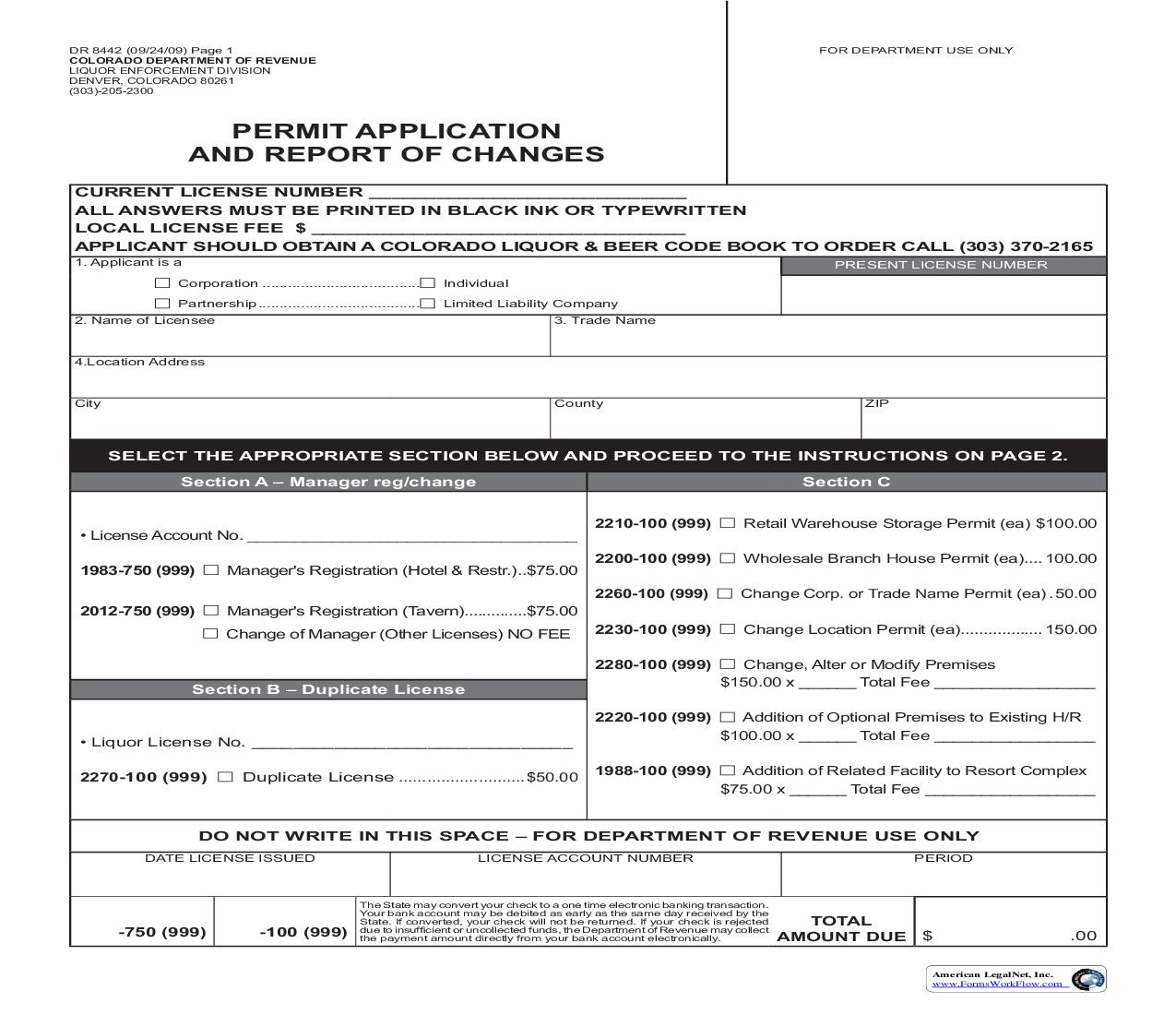 Permit Application And Report Of Changes {DR 8442} | Pdf Fpdf Doc Docx | Colorado