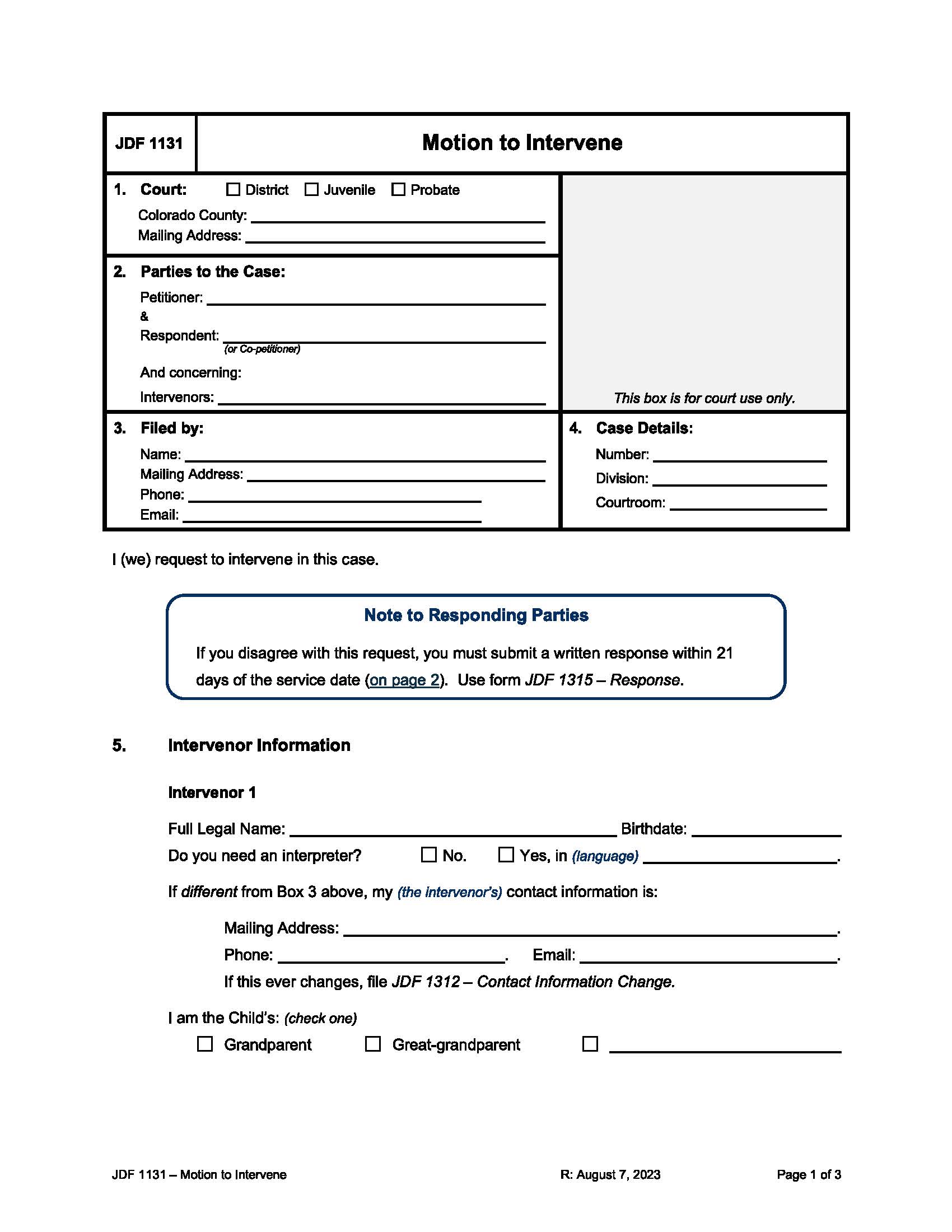 Motion To Intervene {JDF 1131} | Pdf Fpdf Docx | Colorado