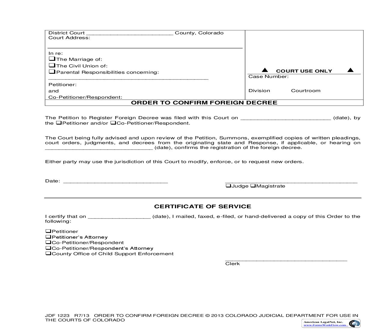 Order To Confirm Foreign Decree {JDF 1223} | Pdf Fpdf Doc Docx | Colorado
