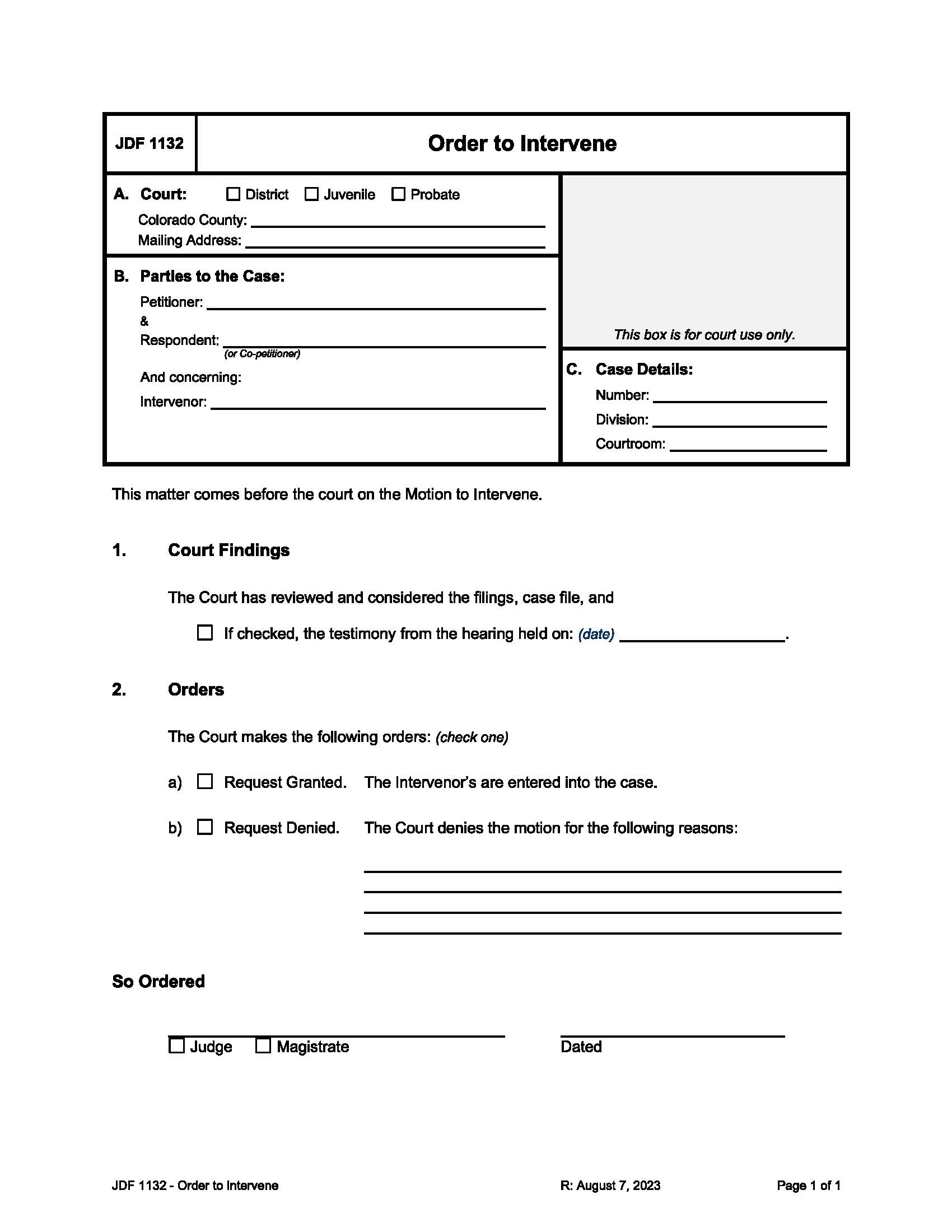 Order To Intervene {1132} | Pdf Fpdf Docx | Colorado