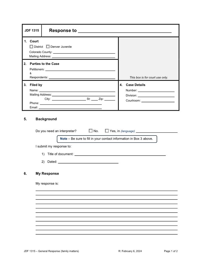 Response To  {JDF 1315} | Pdf Fpdf Docx | Colorado