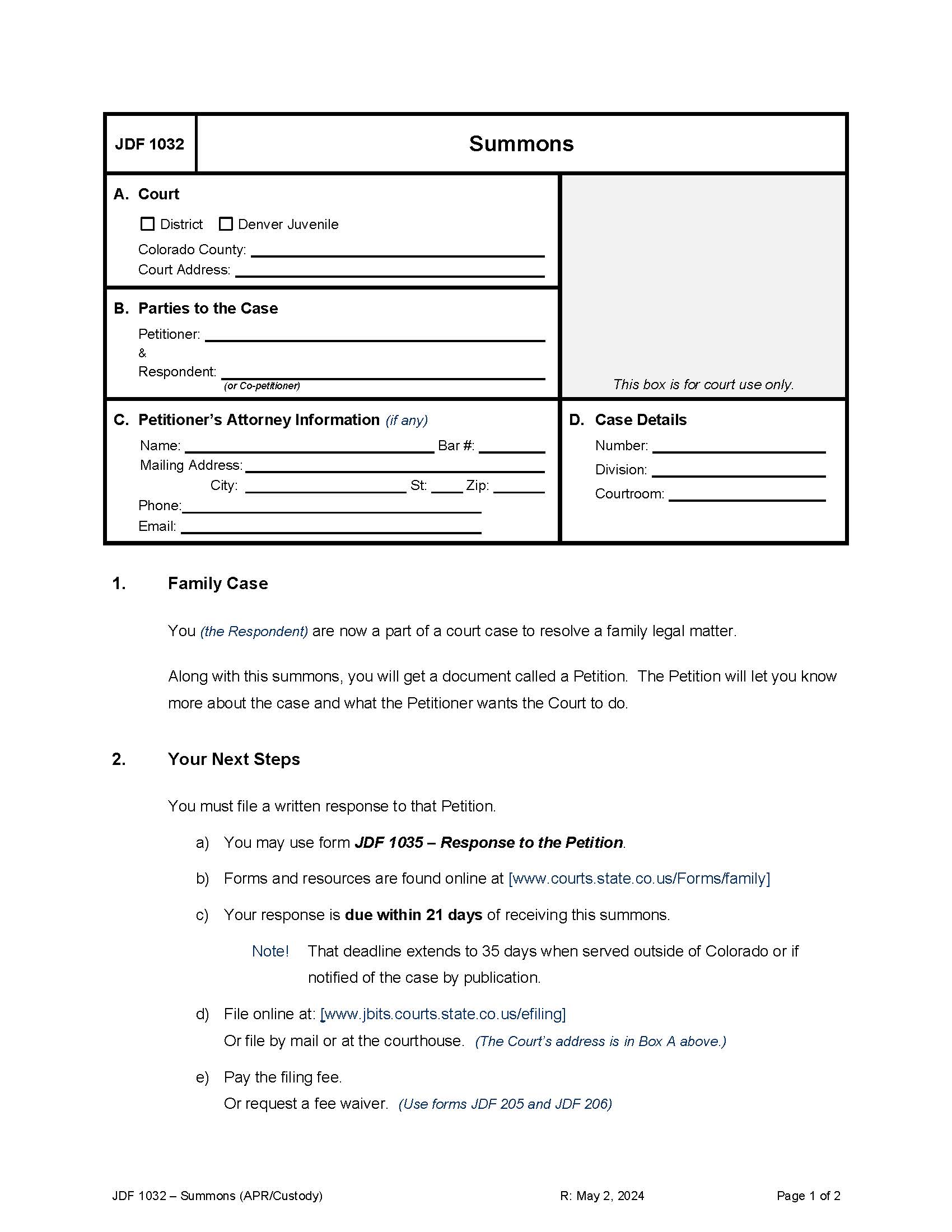 Summons {JDF 1032} | Pdf Fpdf Docx | Colorado