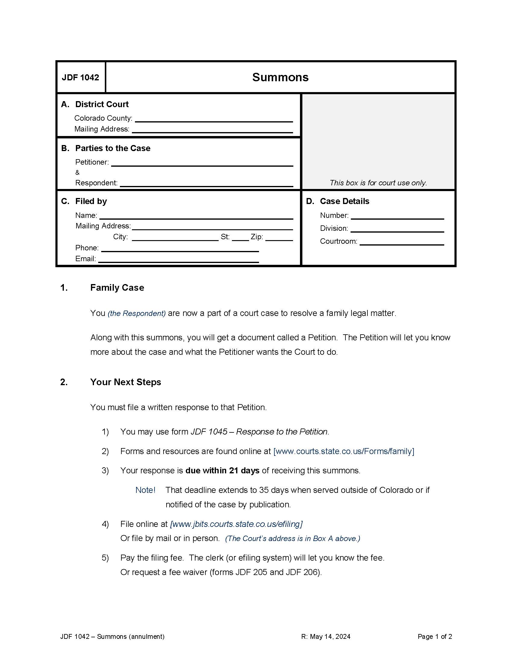 Summons {JDF 1042} | Pdf Fpdf Docx | Colorado