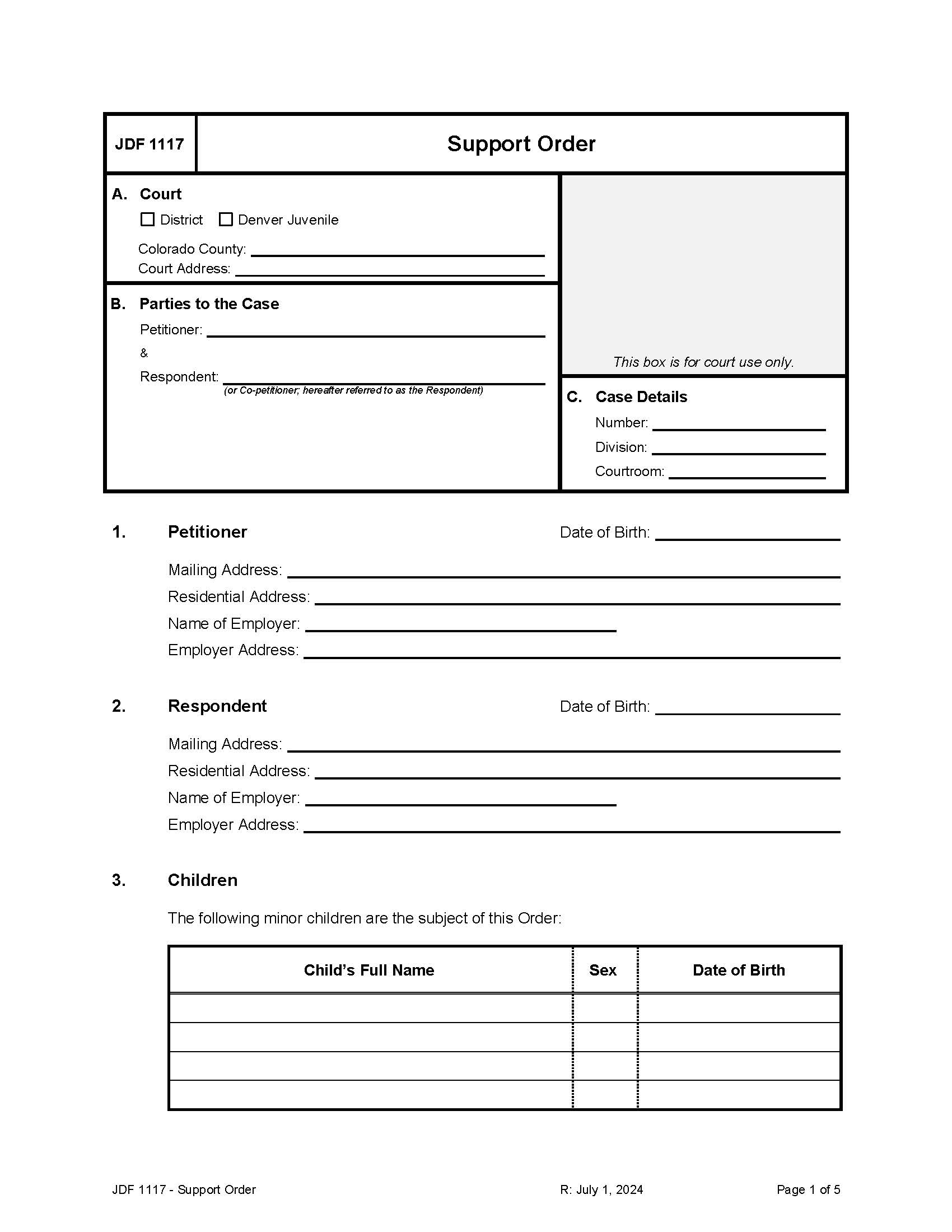 Support Order {JDF 1117} | Pdf Fpdf Doc Docx | Colorado