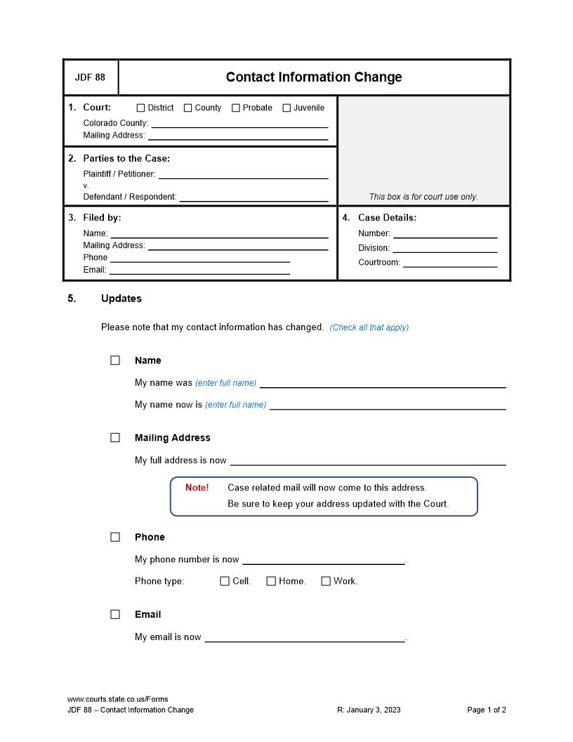 Contact Information Change {JDF 88} | Pdf Fpdf Docx | Colorado